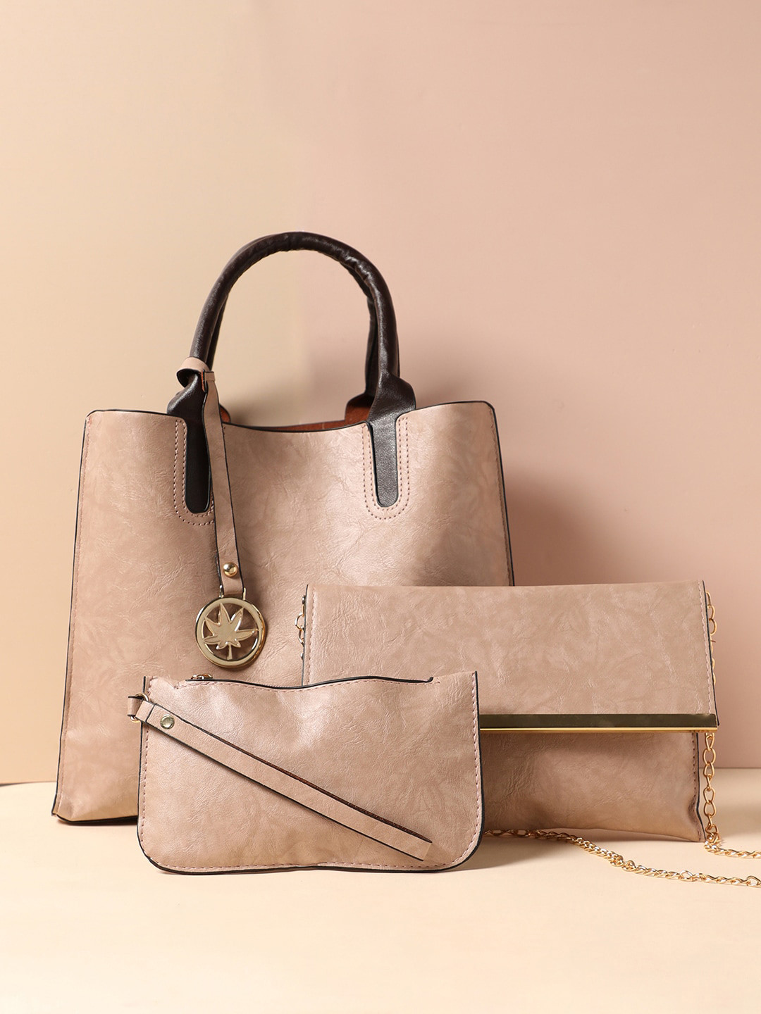 HAUTE SAUCE   Pack Of 3 Pink Abstract Printed Leather Handheld Bag