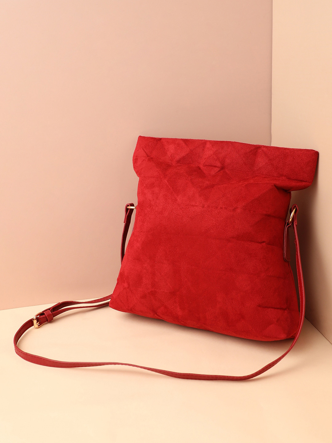 HAUTE SAUCE  Geomertic Printed Zip Detail Suede Structured Sling Bag