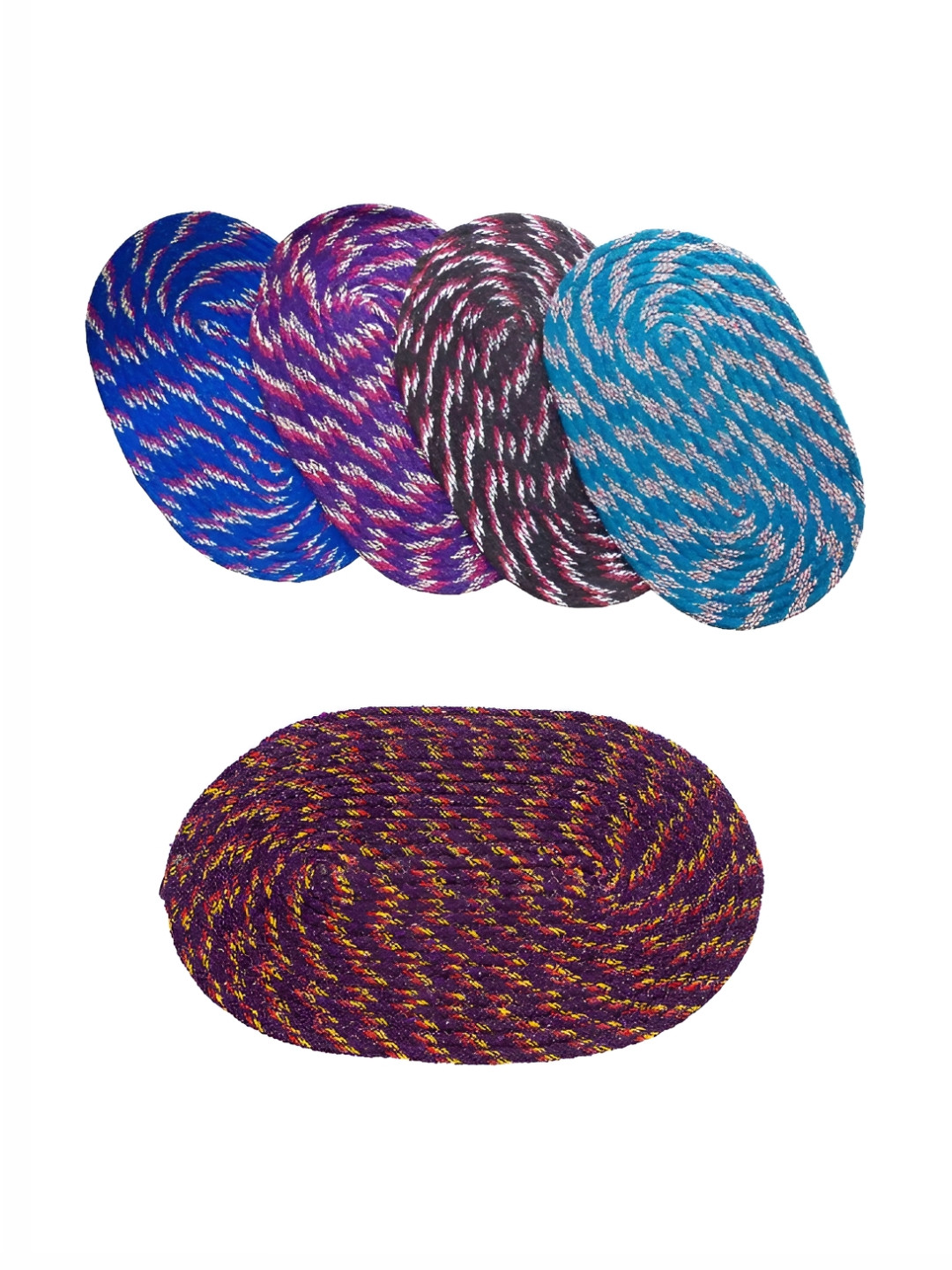 Supreme Home Collective Blue & Purple 5 Pcs Printed Cotton Anti-Skid Oval Shape Doormats