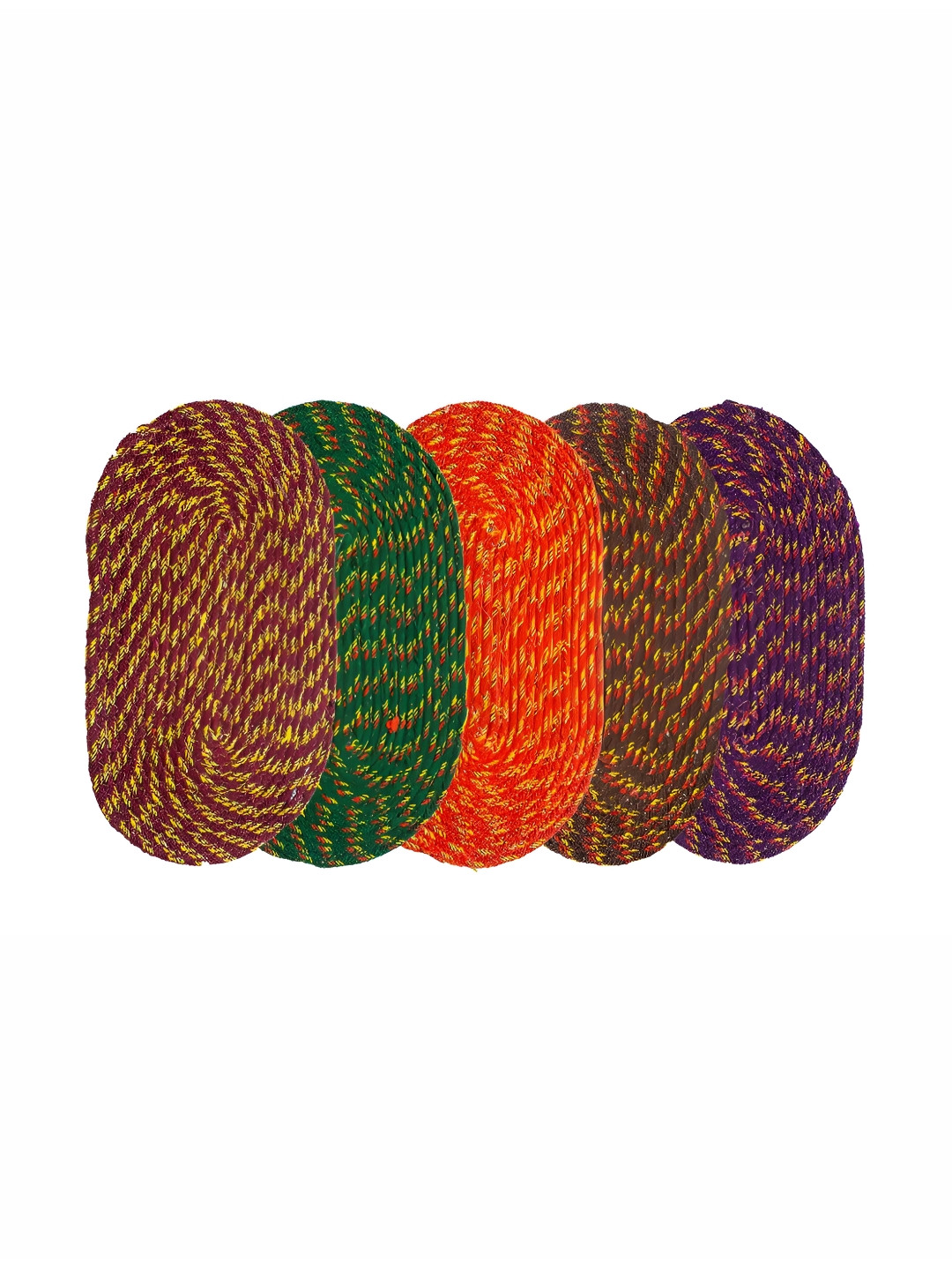 Supreme Home Collective Green & Red 5 Pieces Printed Cotton Anti-Skid Oval Shape Doormats