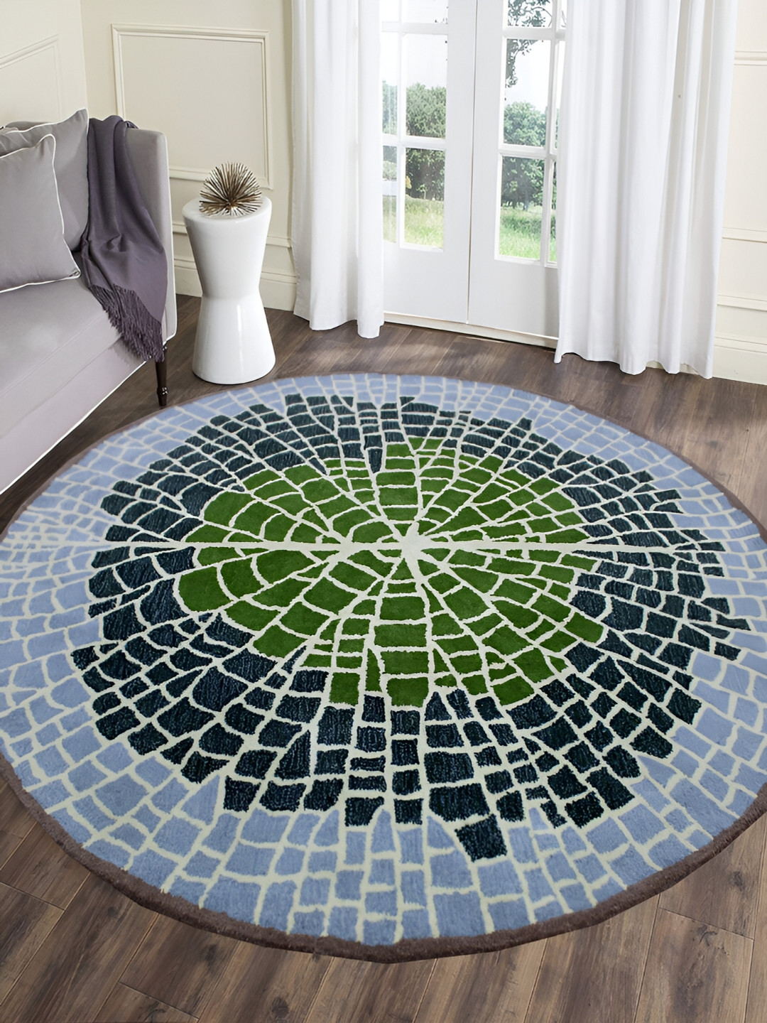 MRIC Green Bohemian Hand-Tufted Woollen Carpet