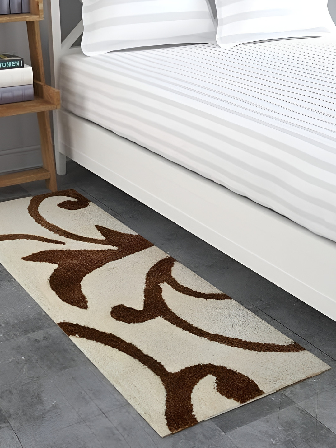 Shopgallery White & Brown Ethnic Motif Strong & Durable Floor Runner