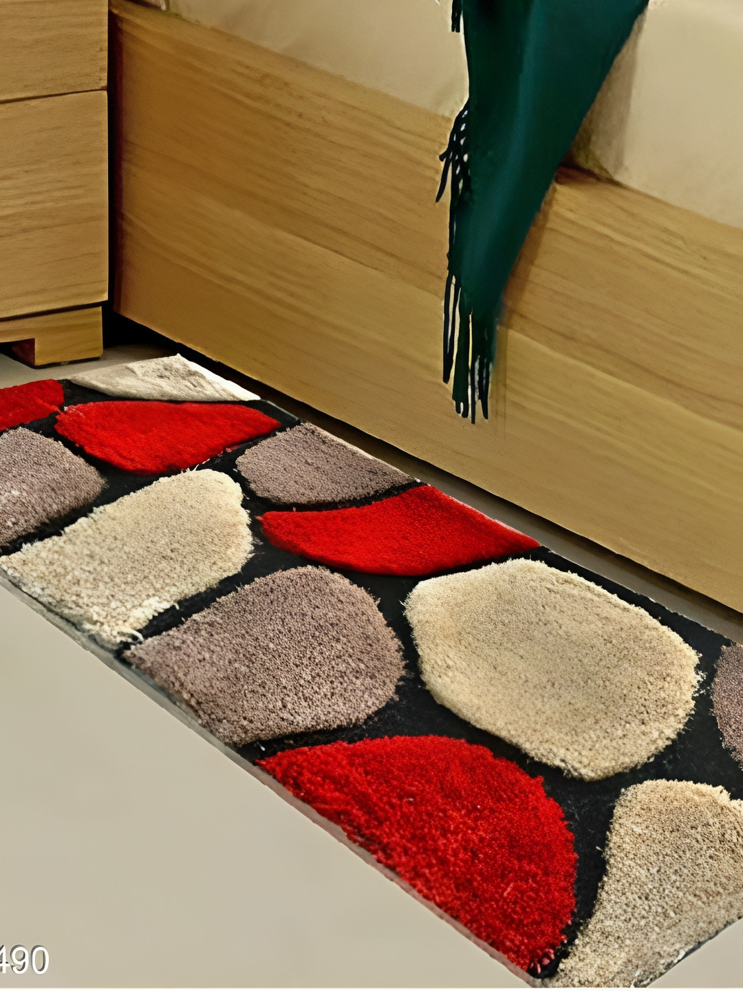 Shopgallery Orange & Beige Self-Design Hand-Tufted Anti-Slip Floor Runner