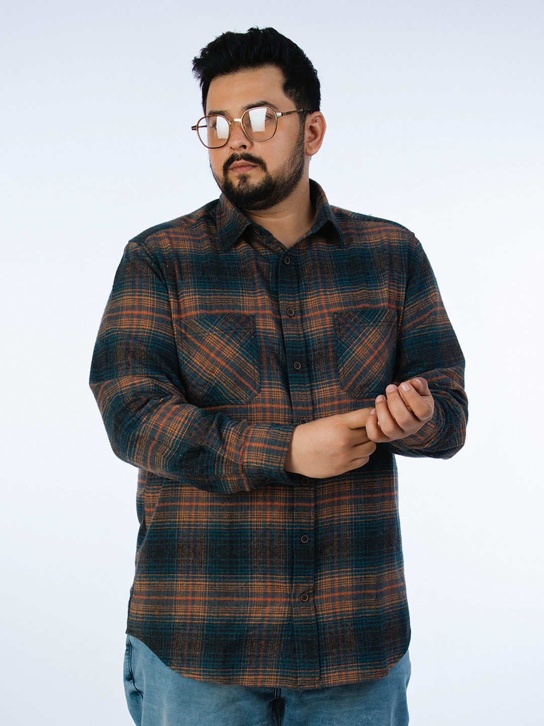 UNSIZED Comfort Tartan Checks Opaque Flannel Weave Cotton Casual Shirt