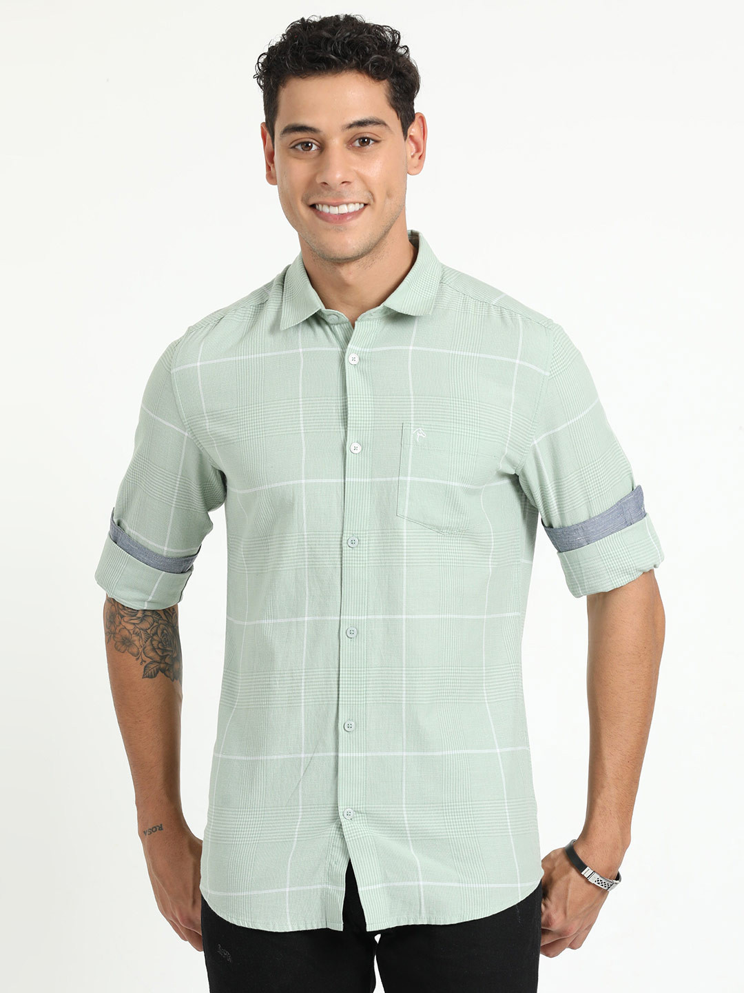 CP BRO India Slim Fit Windowpane Checked Cotton Casual Shirt