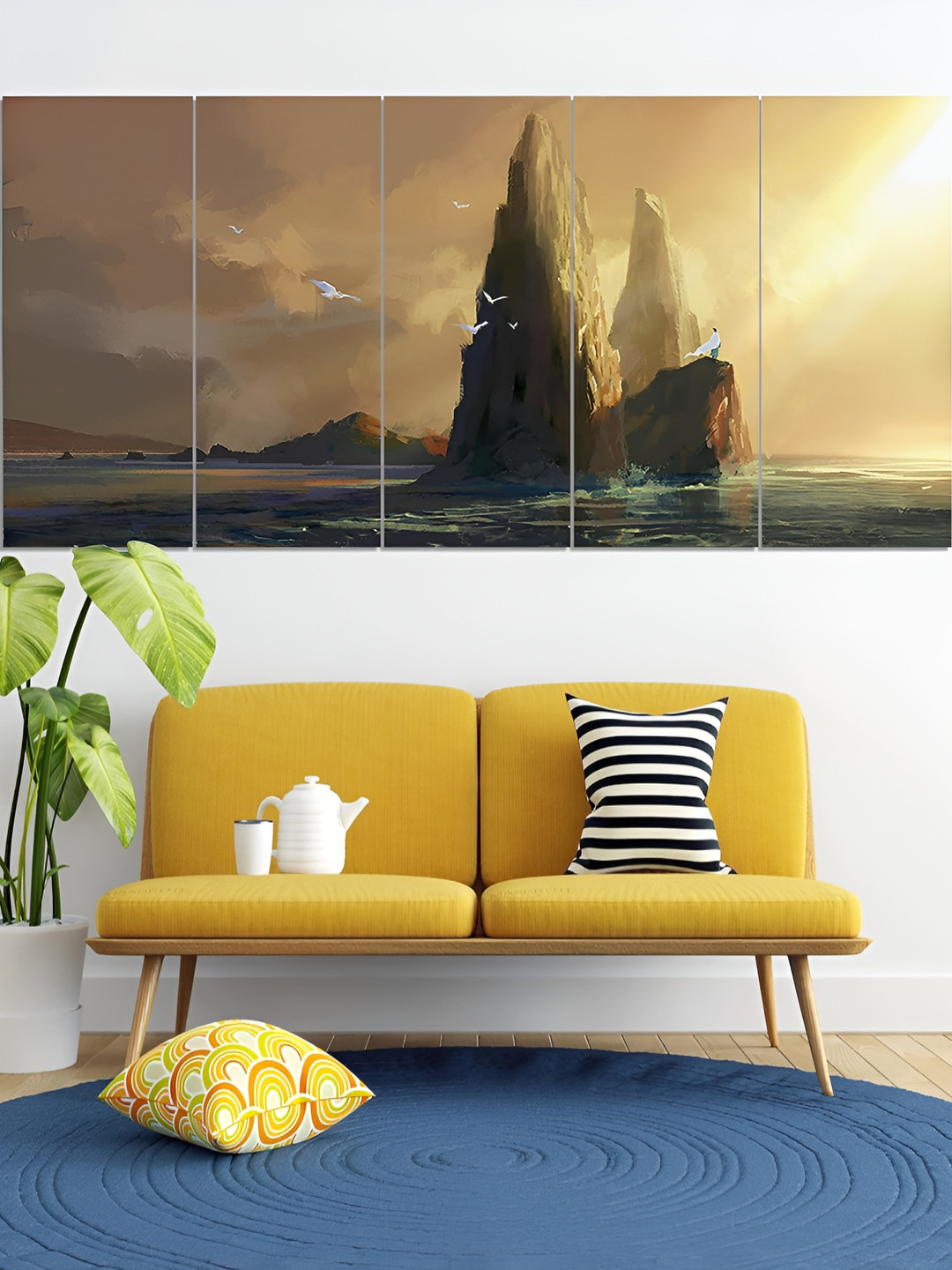 Pum Pum Beige & Green 5 Pieces Wooden 3D Painting Wall Art