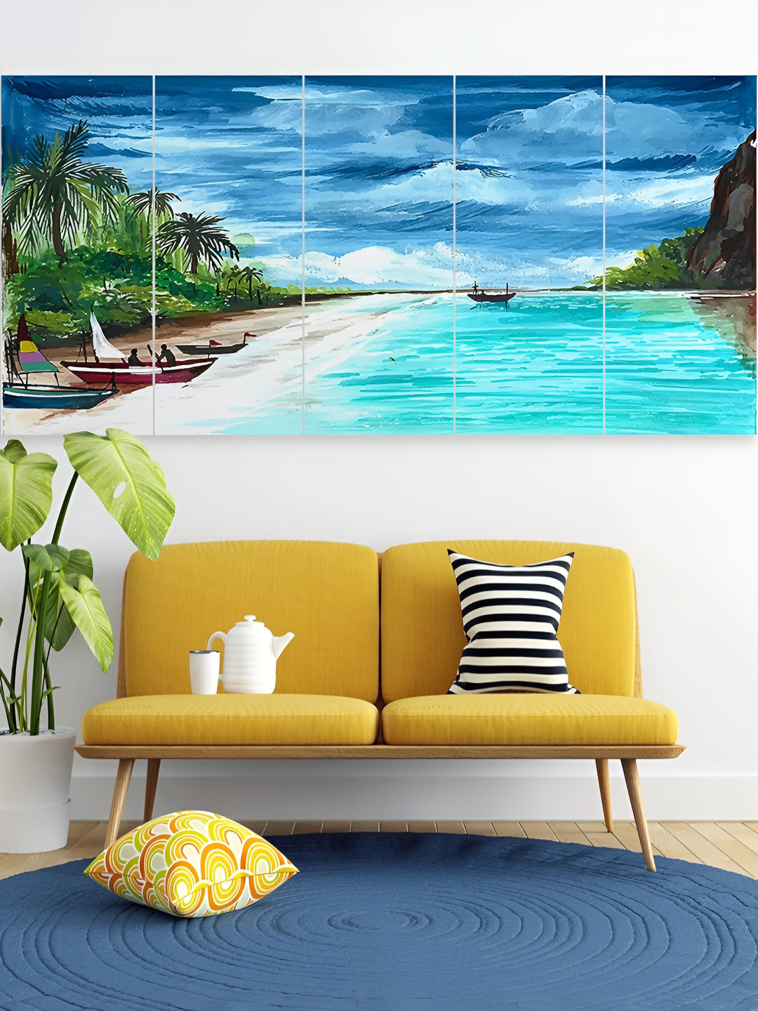 Pum Pum Blue & Green 5 Pieces Wooden 3D Painting Wall Art