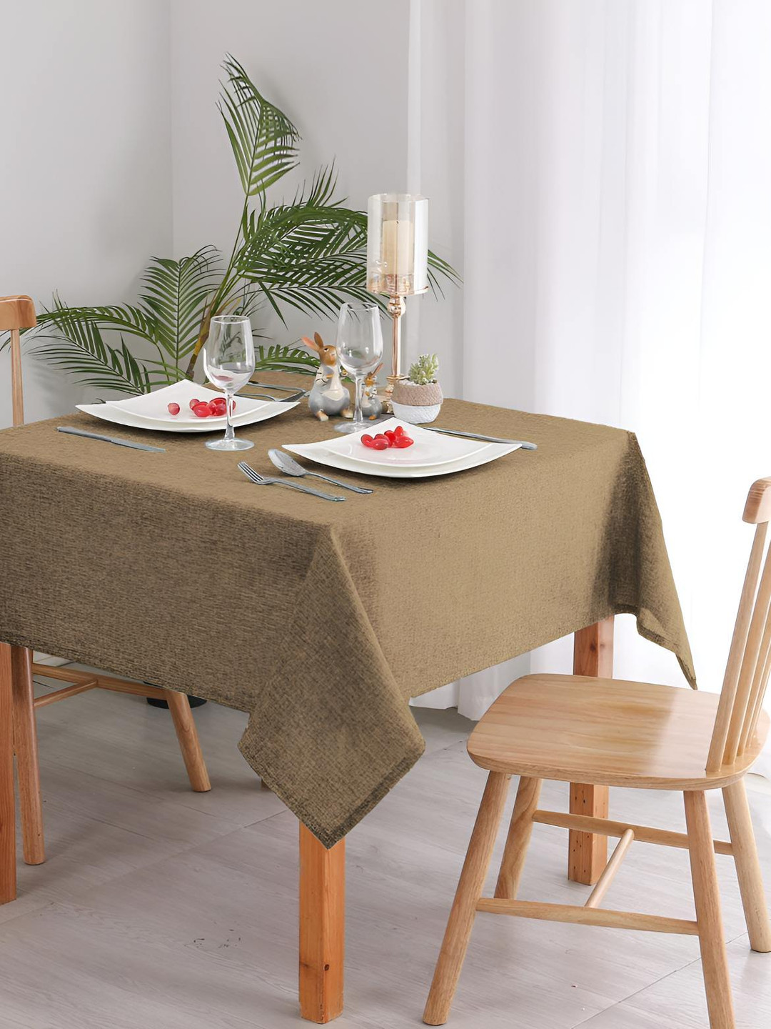 CASA-NEST Coffee Brown Jute 4 Seater Table Cover