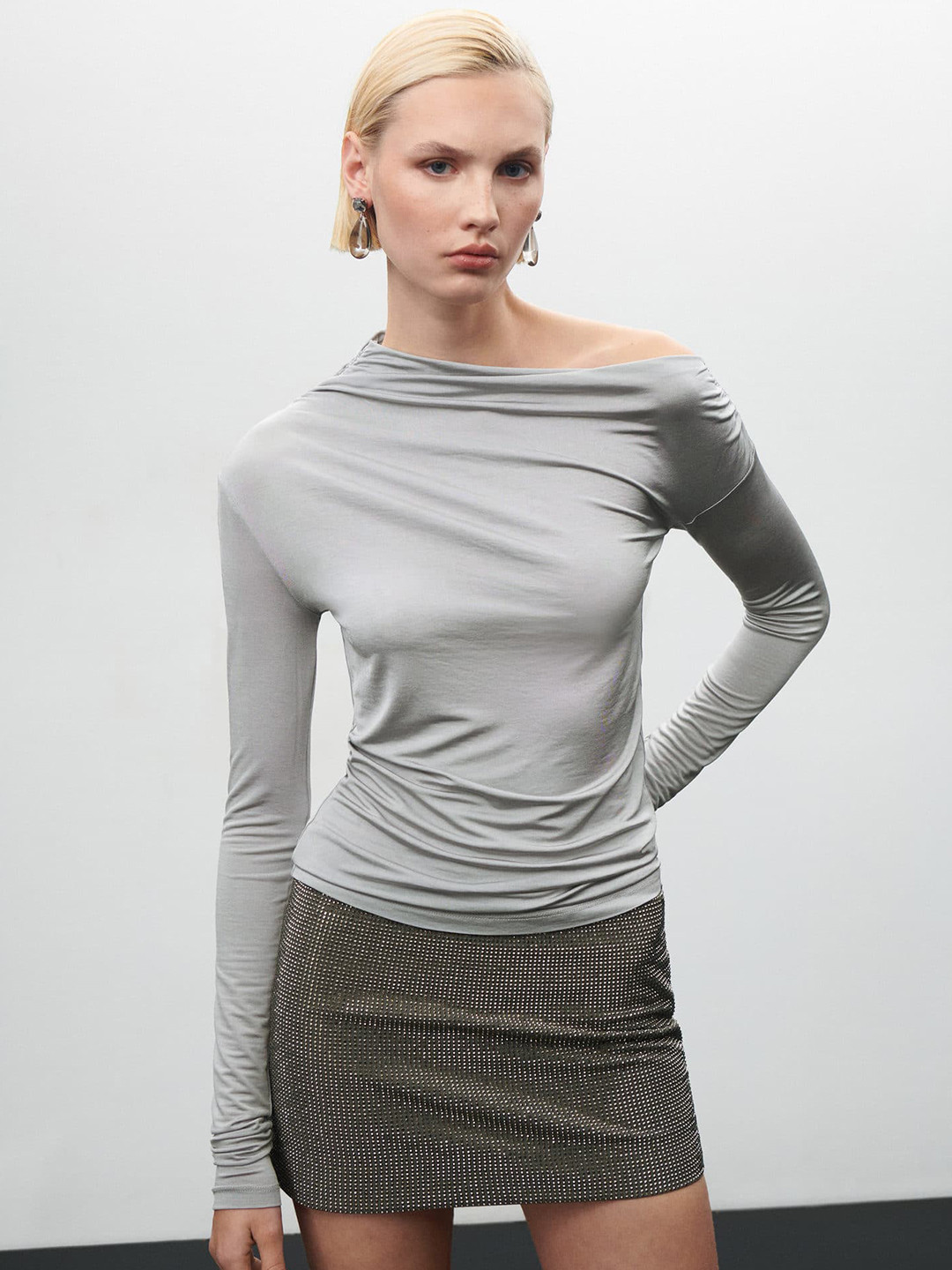 MANGO One Shoulder Ruched Top