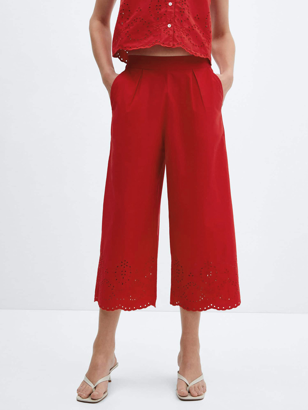 MANGO Women Cotton Schiffli Detail Culottes