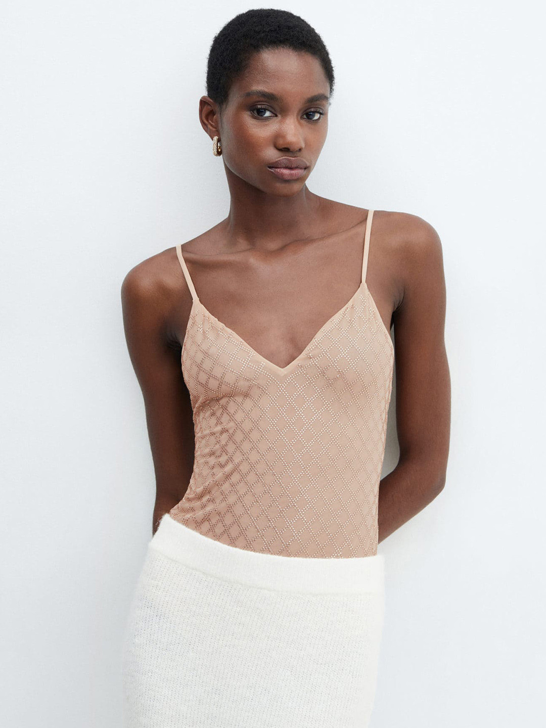 MANGO Embellished Camisole Style Bodysuit