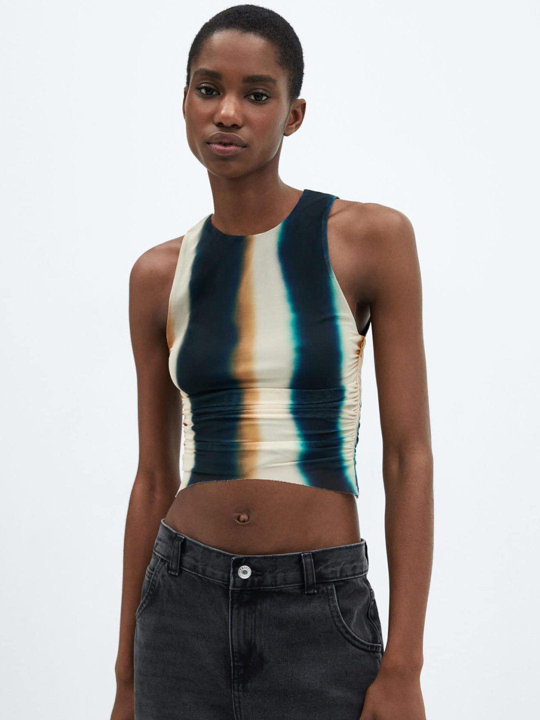 MANGO Striped Ruched Tank Top