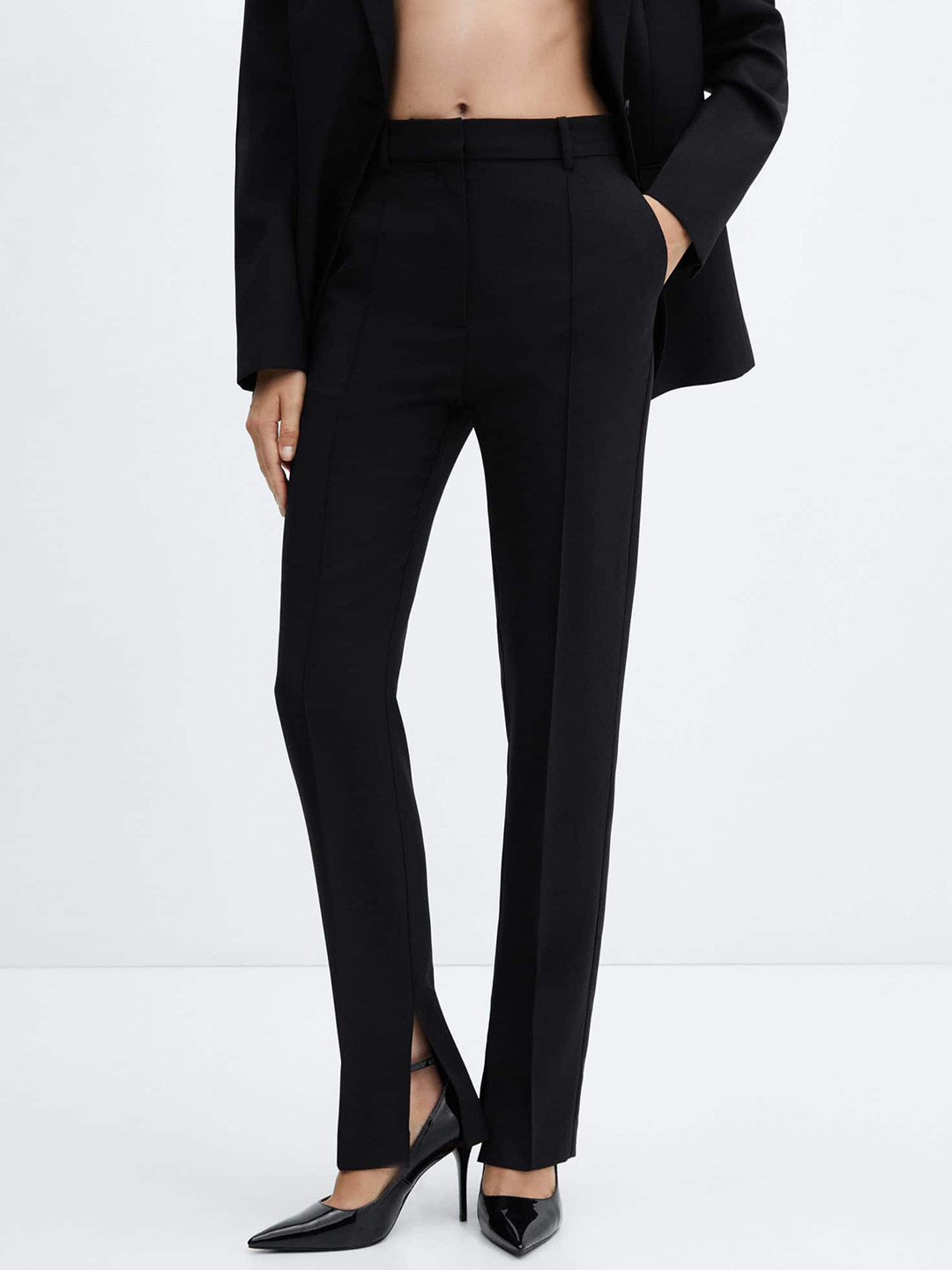 MANGO Women Skinny Fit Side Slit Suit Trousers