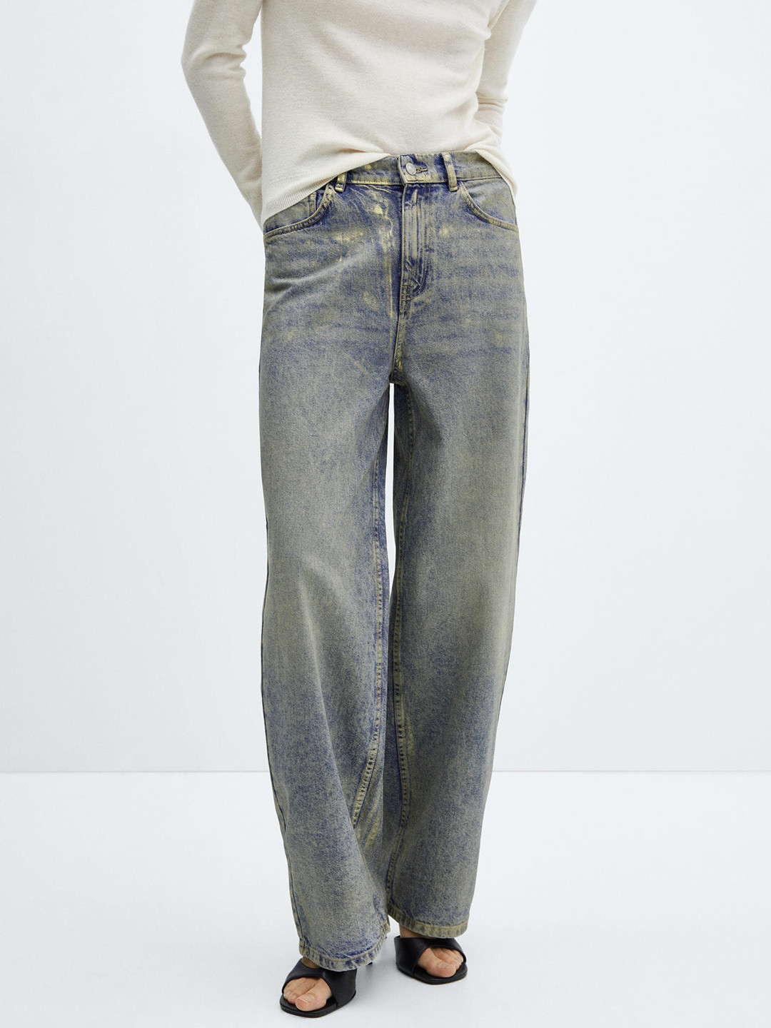 MANGO Women Wide Leg Foil Jeans