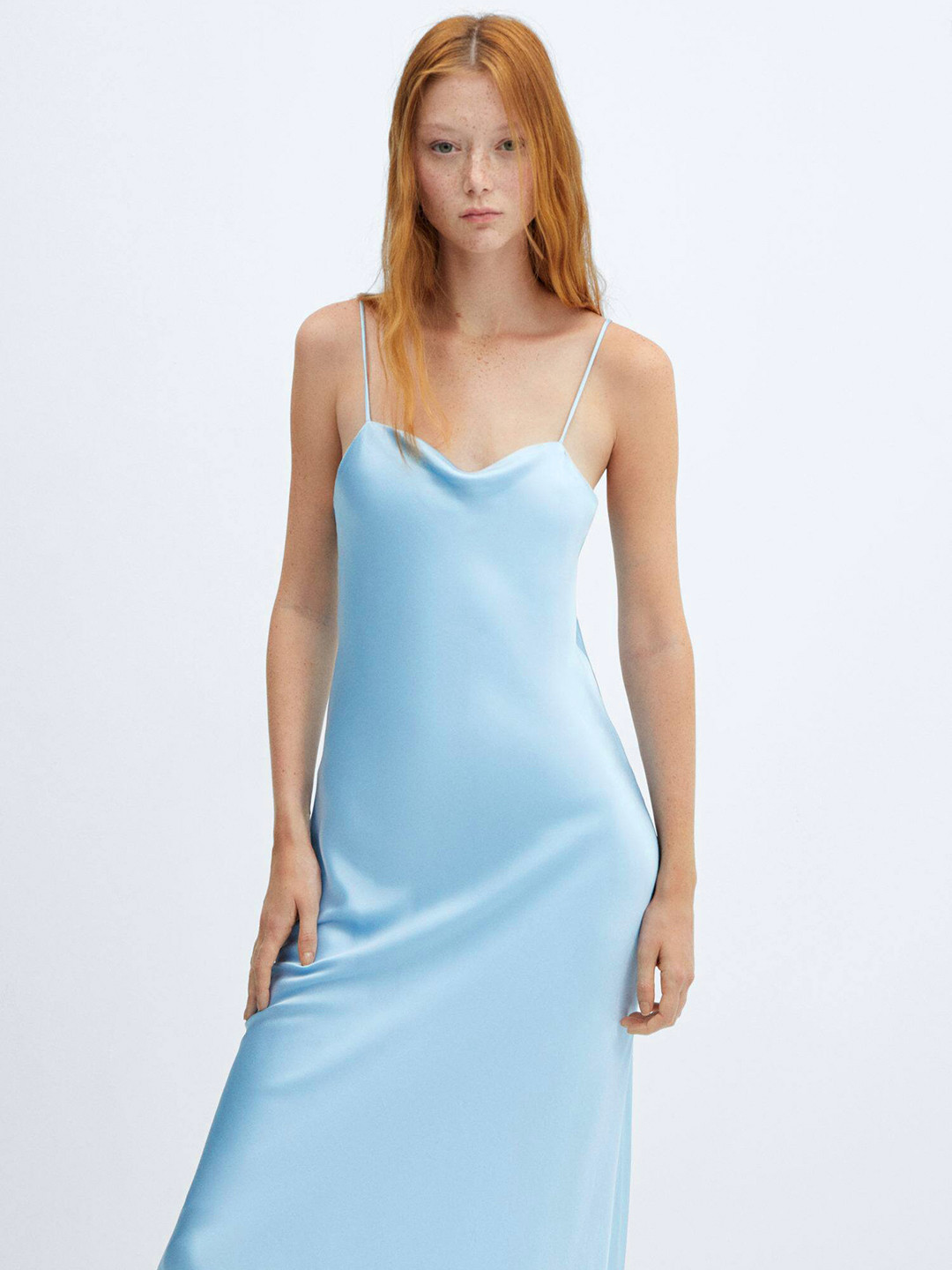 MANGO Cowl Neck Strapless Satin Slip Dress