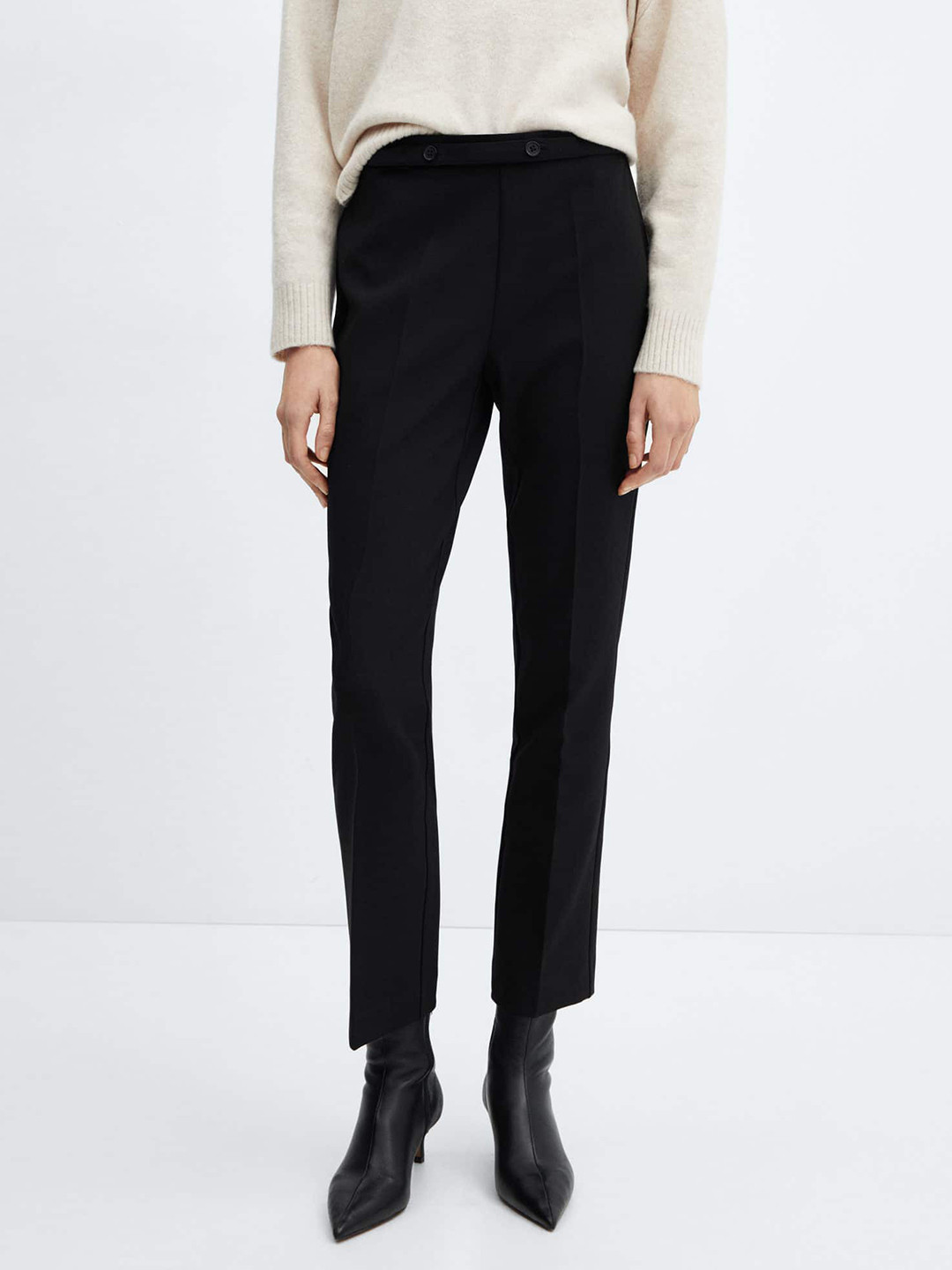 MANGO Women Straight Fit Formal Trousers with Belt