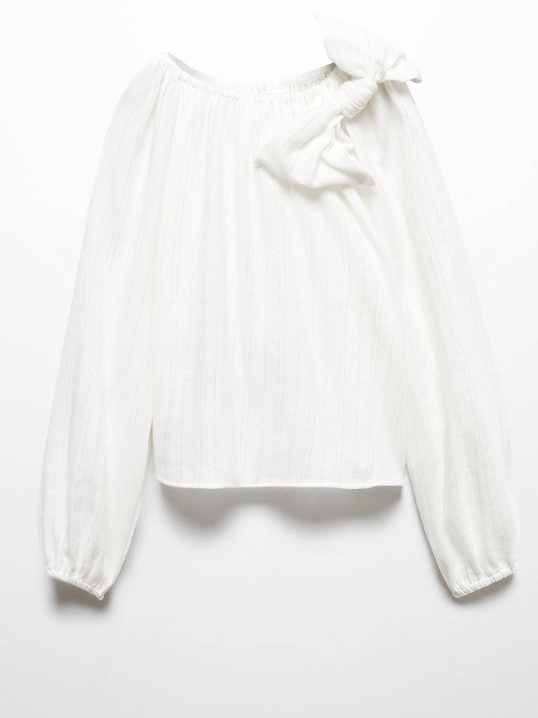 Mango Kids Striped Puff Sleeve Cotton Top