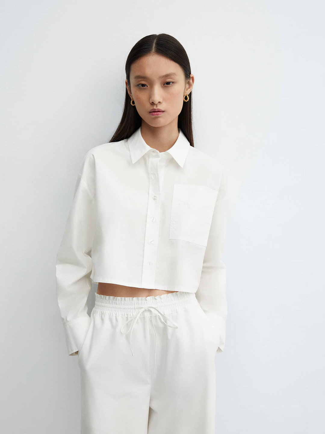 MANGO Pure Cotton Cropped Boxy Fit Shirt