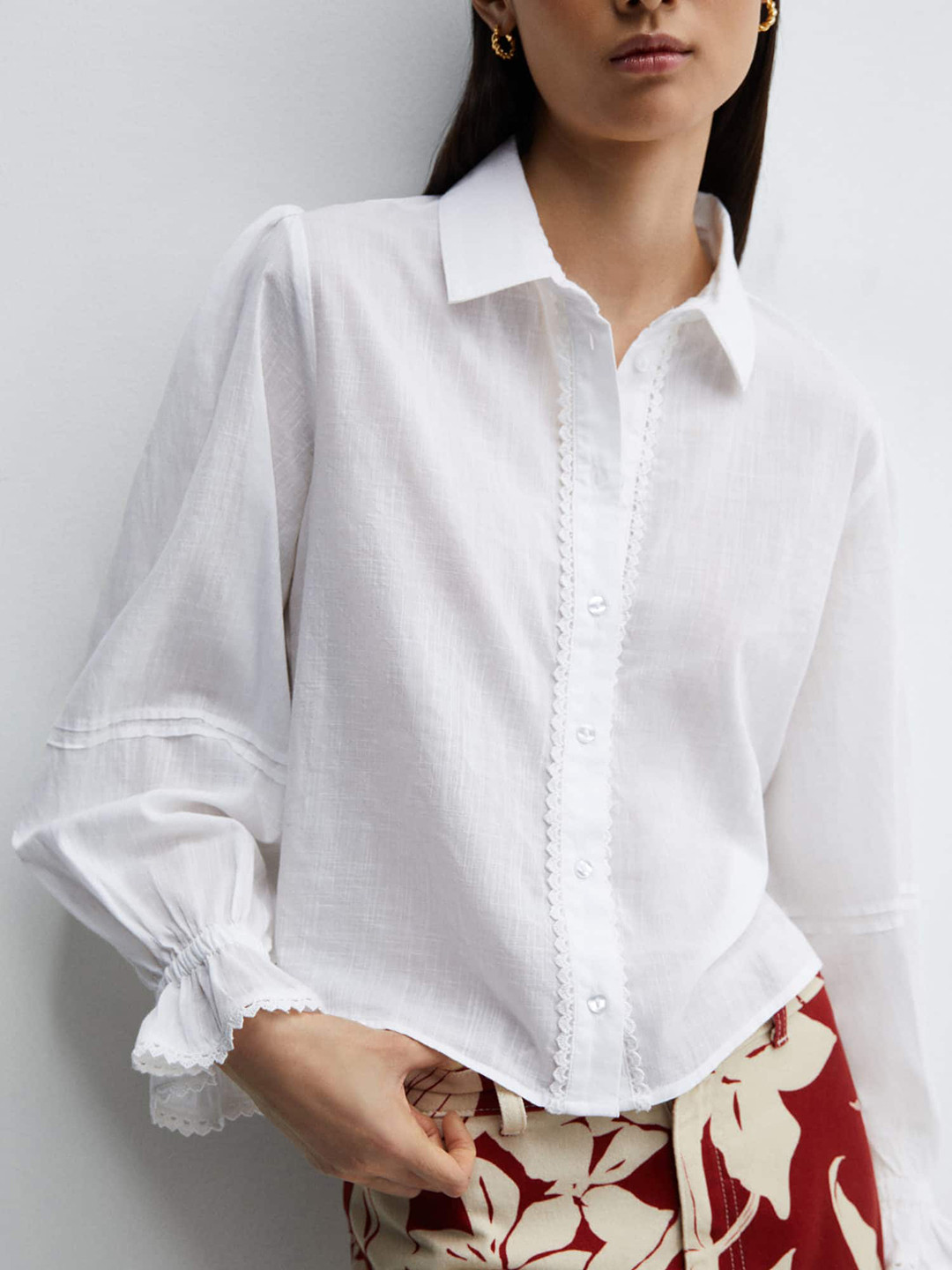MANGO Crochet Detail Pure Cotton Shirt