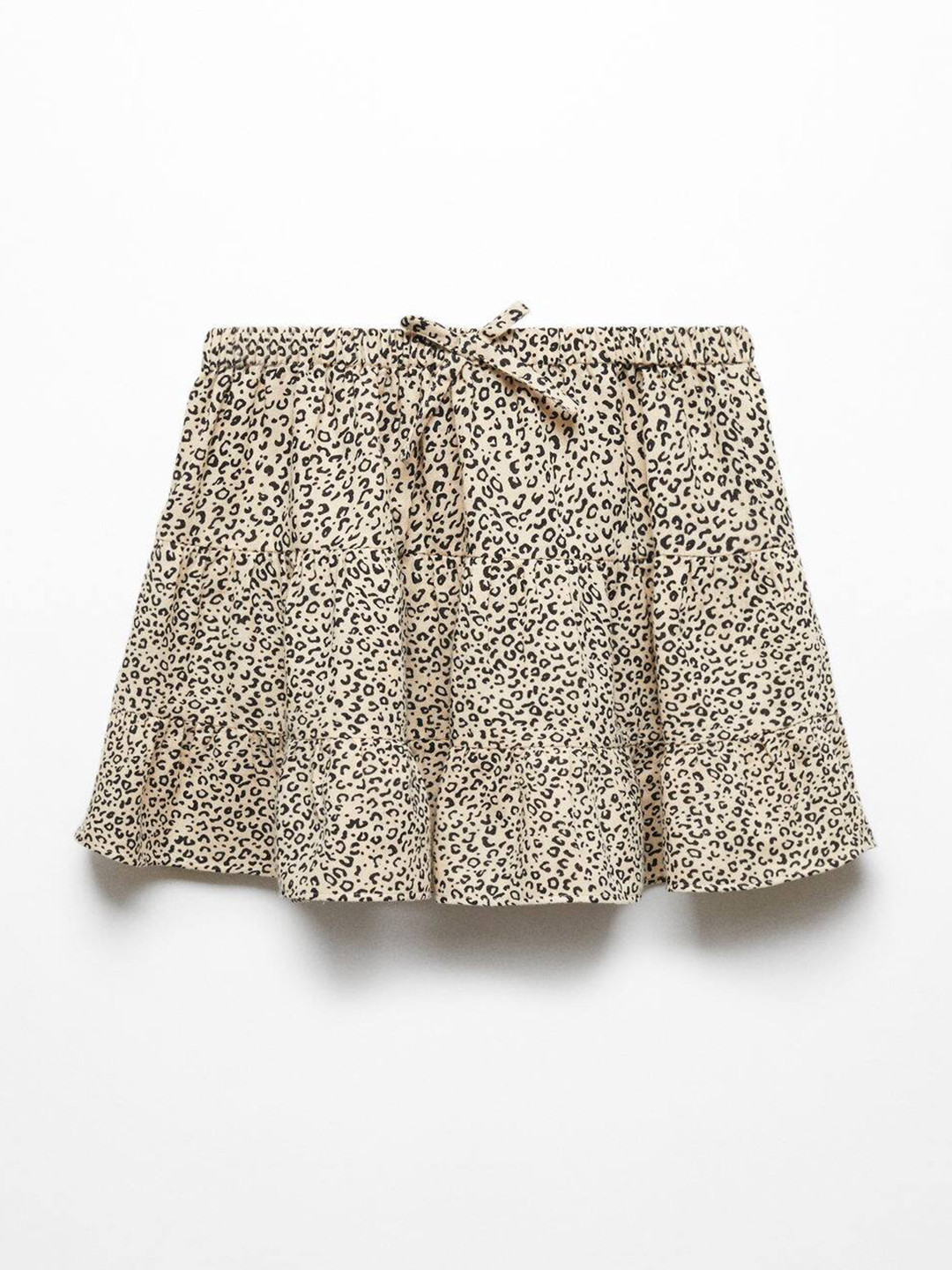 Mango Kids Girls Leopard Print Above Knee Flared Tiered Pure Cotton Skirt