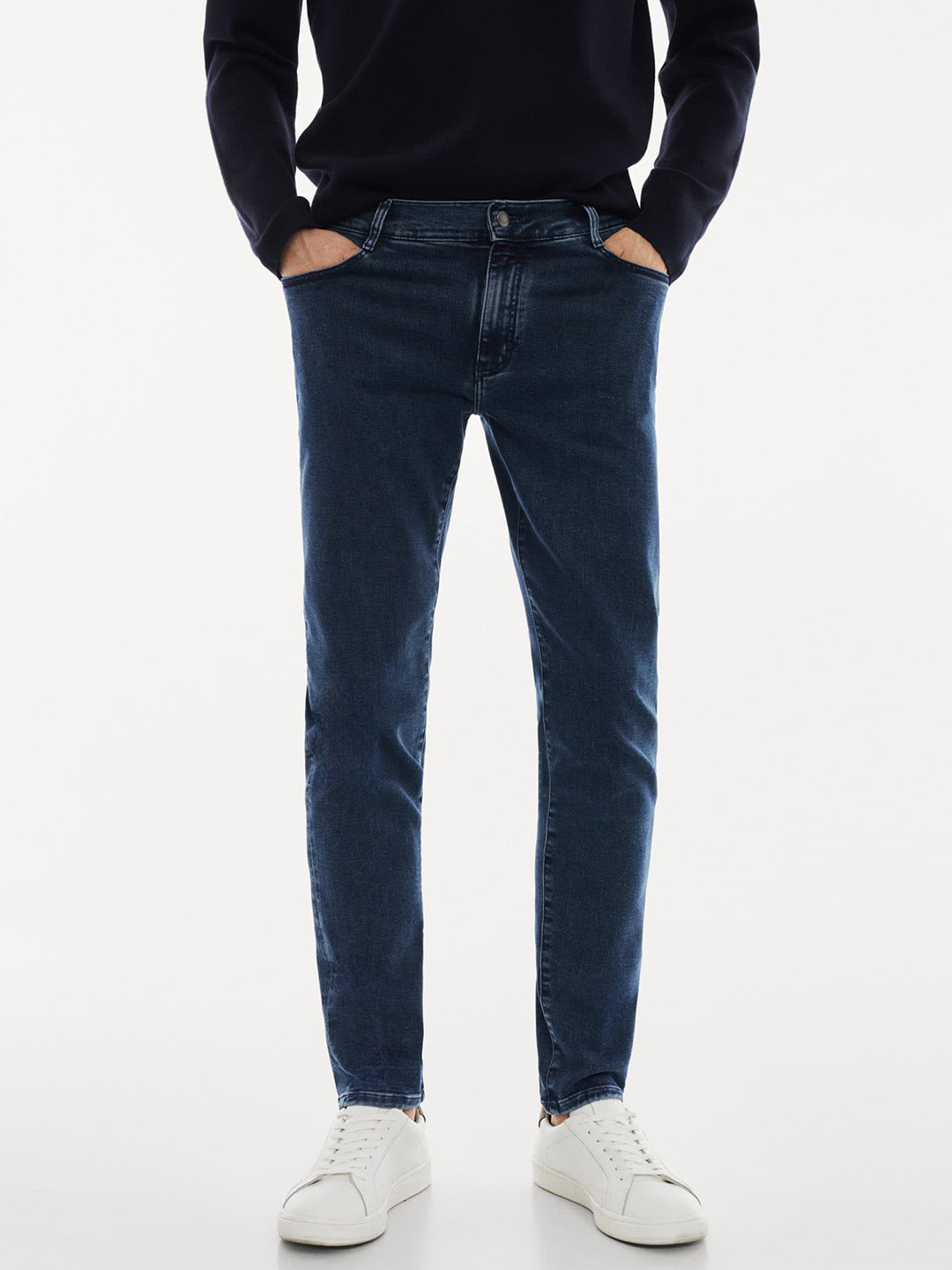 MANGO MAN Performance Mid-Rise Dark-Shade Slim Fit Stretchable Jeans