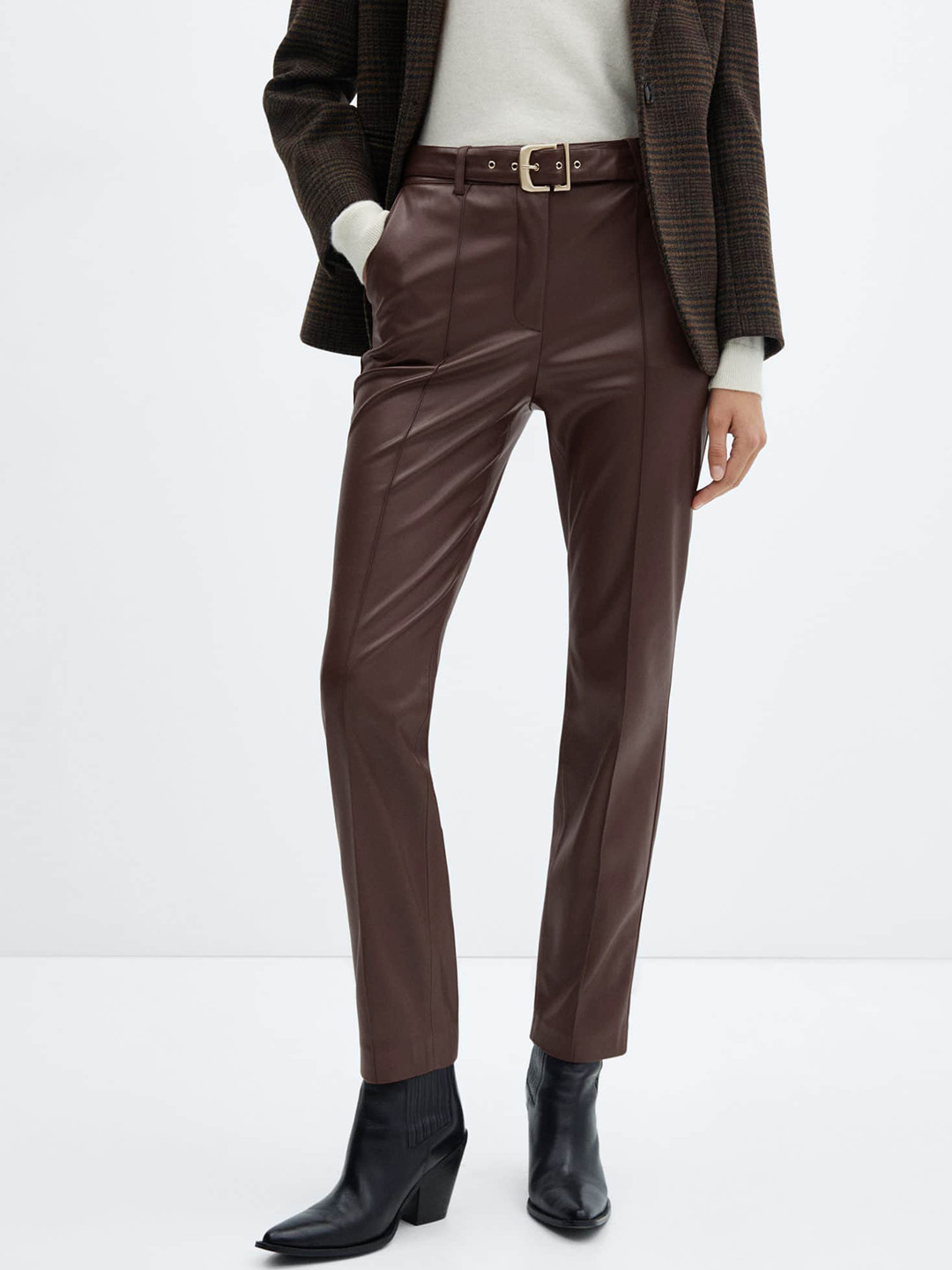 MANGO Women Skinny Fit Faux Leather Trousers With Belt
