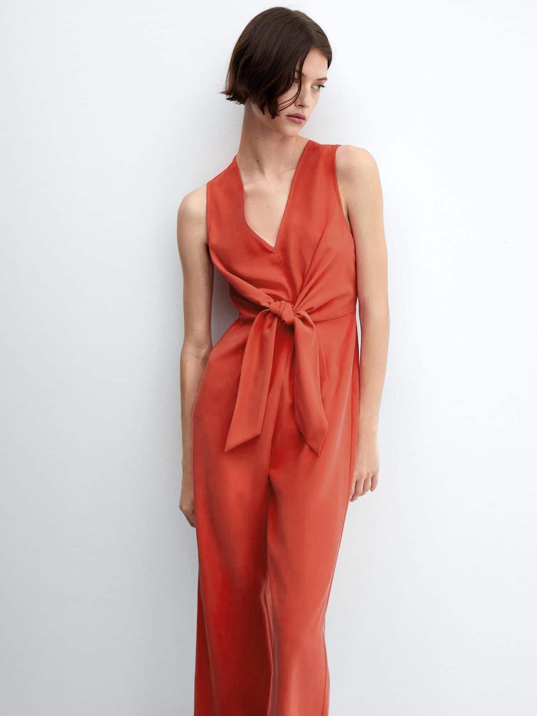 MANGO Cherry Red Bow Basic Jumpsuit