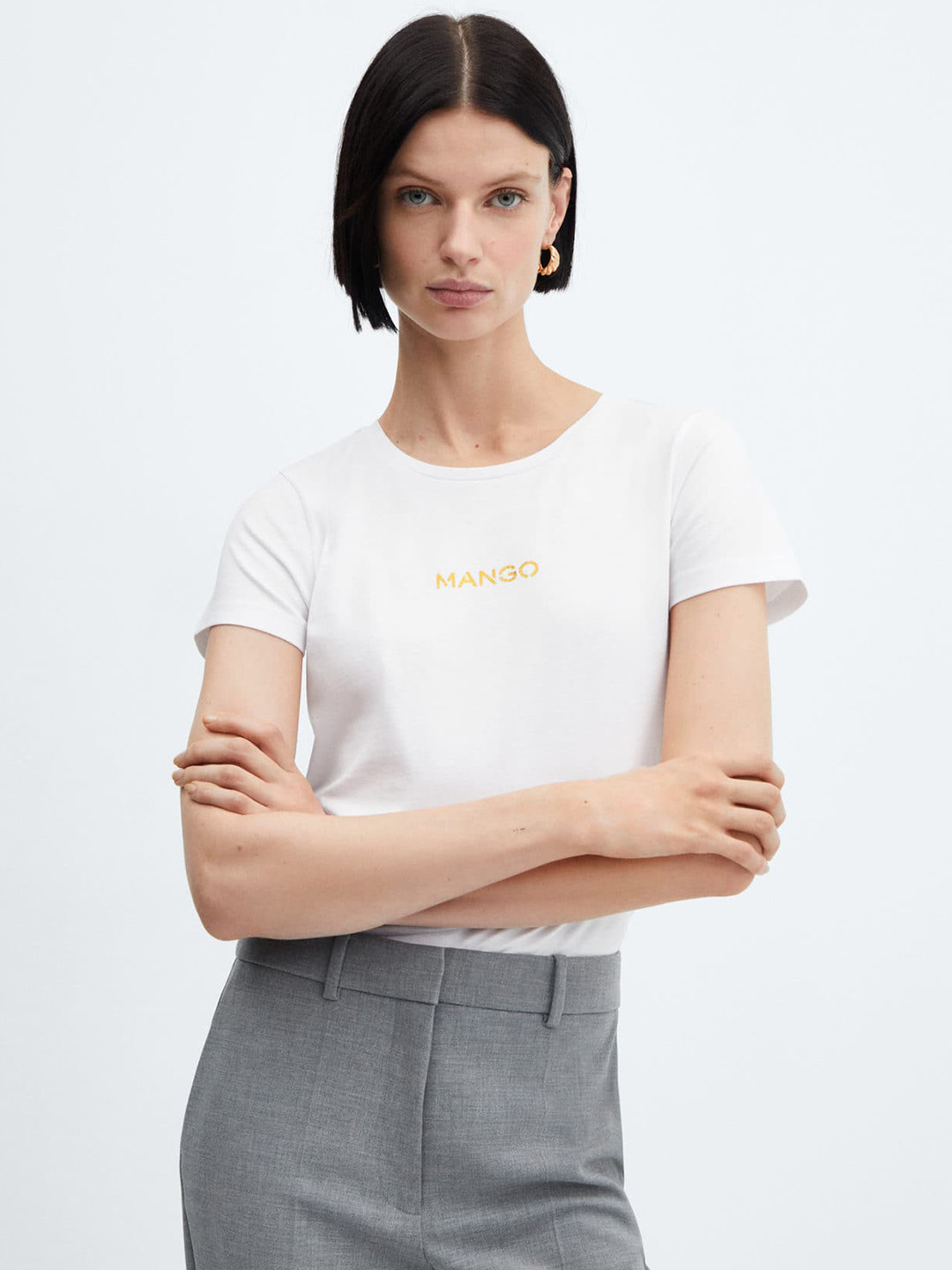 MANGO Pure Cotton Logo Print Detail T-shirt