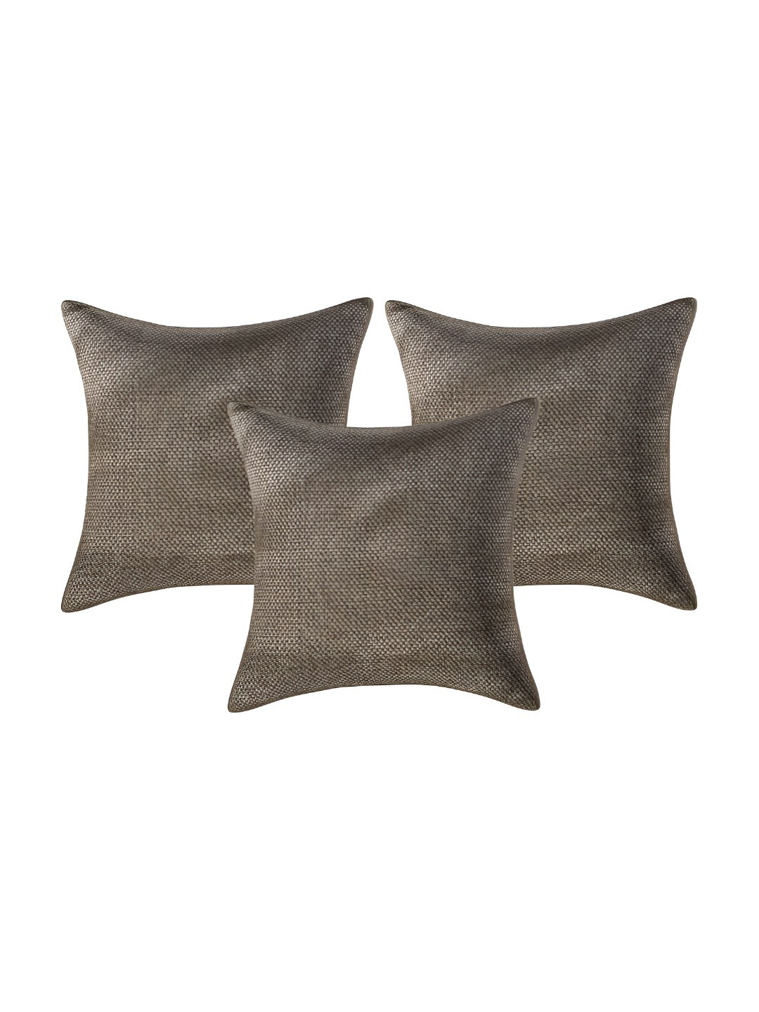 CASA-NEST Brown Jute Breathable 3 Pcs Textured Square Cushion Covers - 15.7 x 15.7 Inches