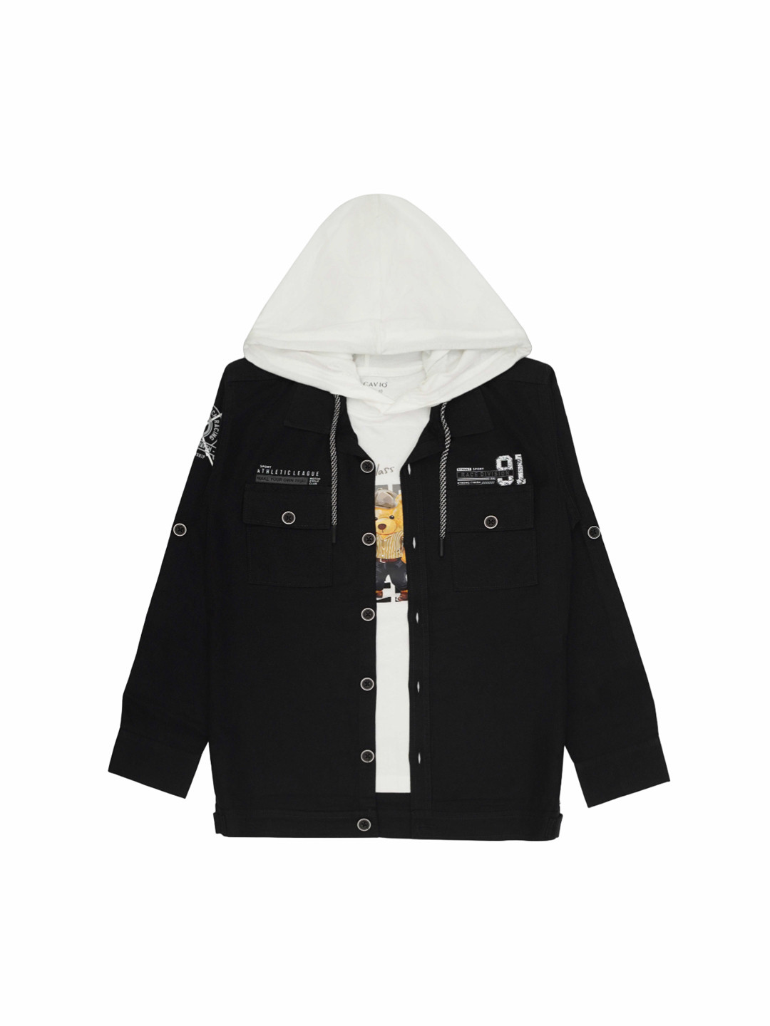 CAVIO Boys Hooded Neck Lightweight Cotton Denim Jacket With T-Shirt