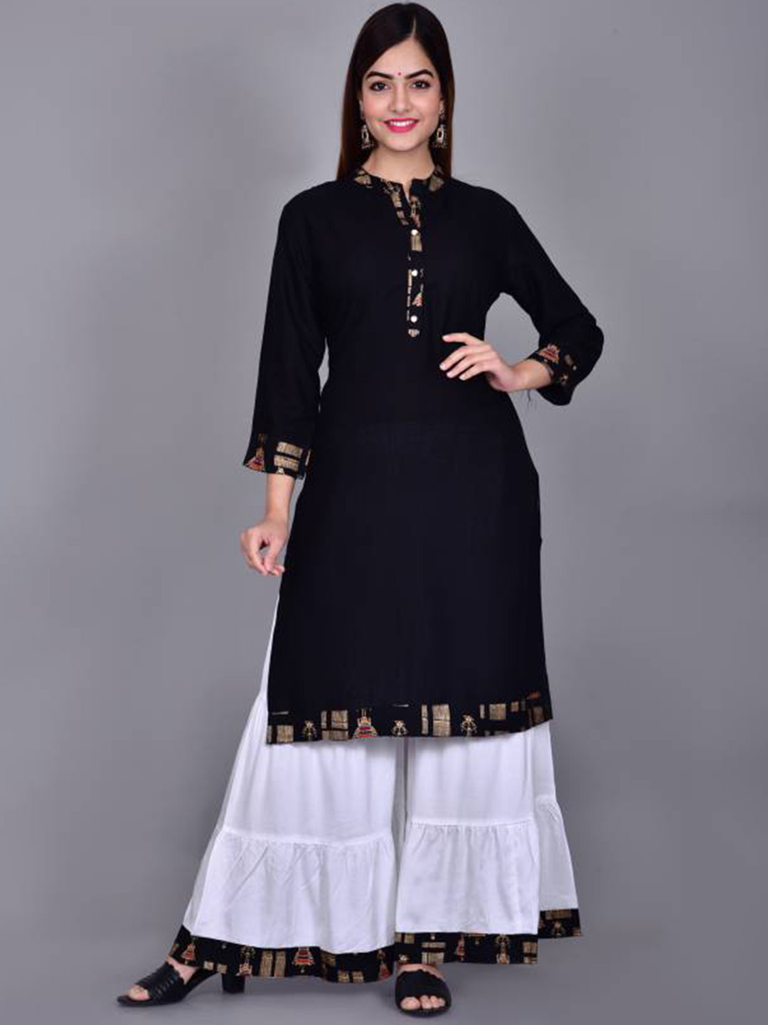 Subh LAXMI Yoke Design Mandarin Collar Straight Kurta With Sharara