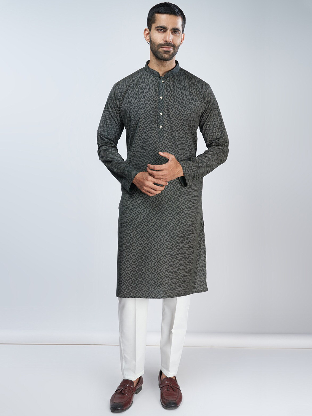 BELLAZO Mandarin Collar Cotton Strigth Kurta