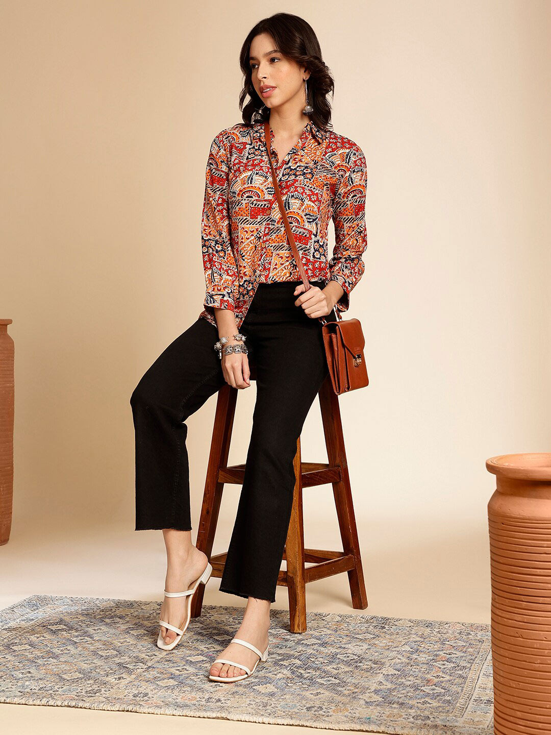 Anouk Yellow Ethnic Motifs Printed Shirt Collar Short Kurti