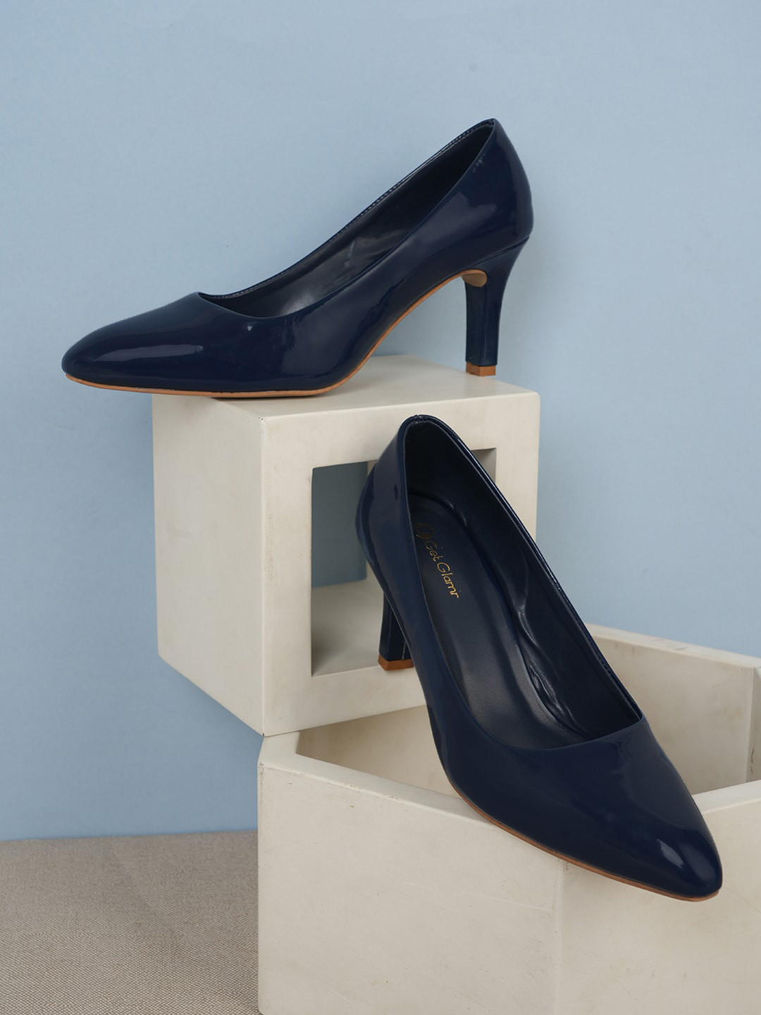 Get Glamr Pointed Toe Block Heeled Pumps