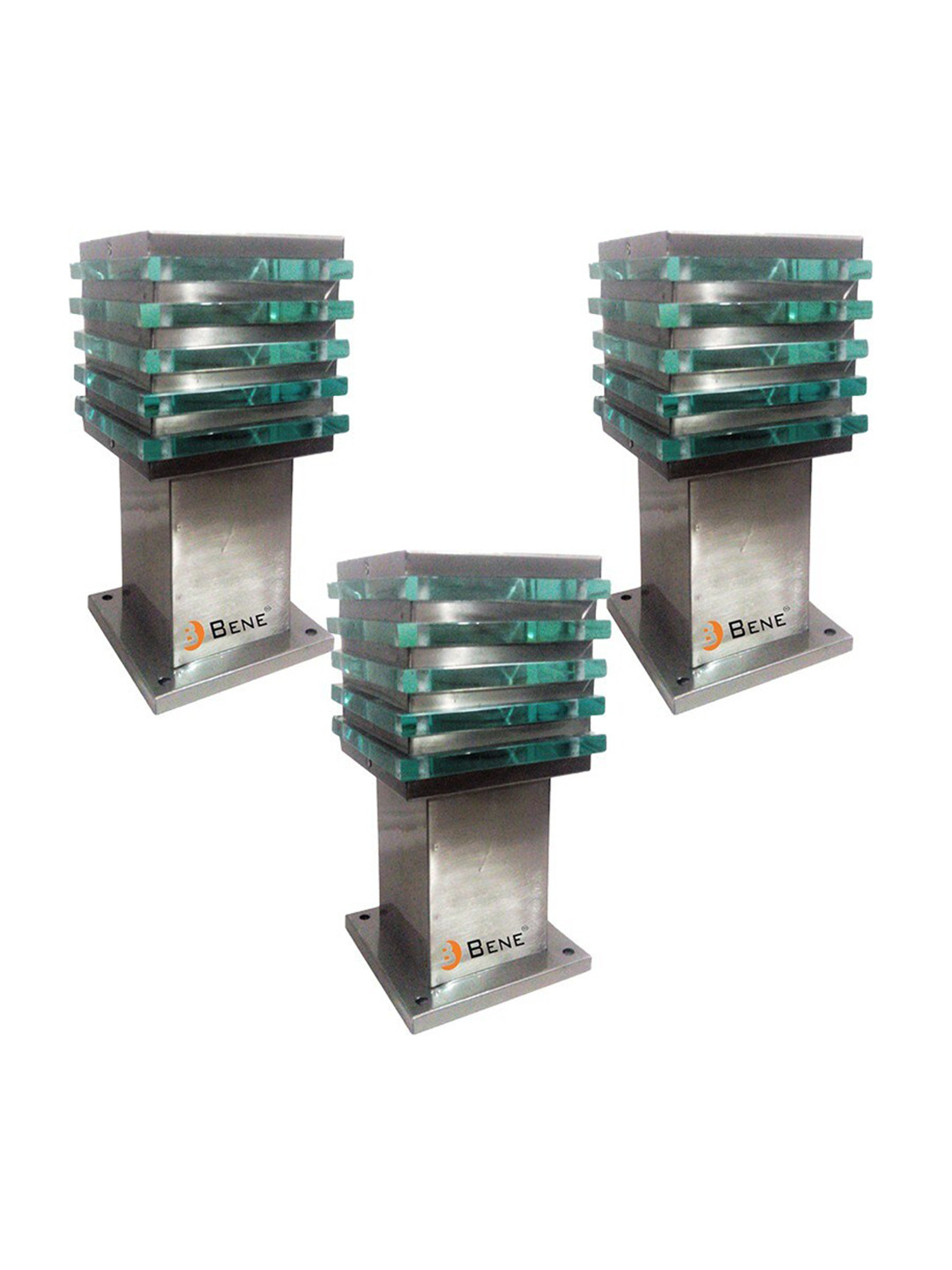 BENE Ice Cube Grey & Green 3 Pieces Textured Rectangle Outdoor Lamps