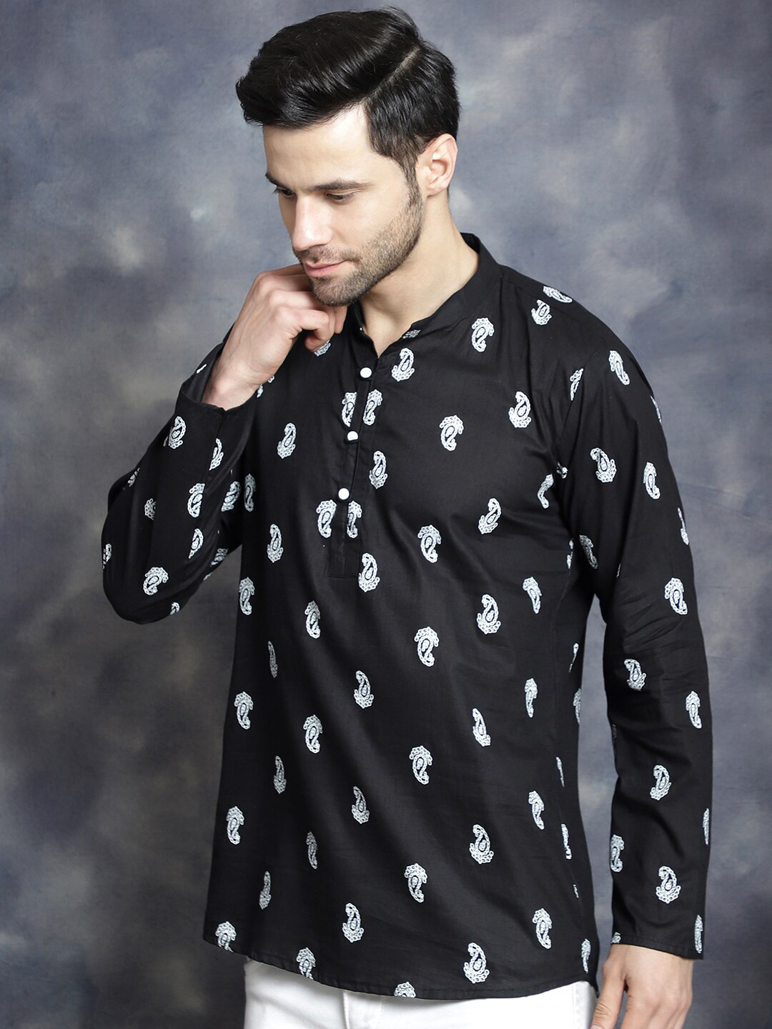 Anouk Paisley Printed Mandarin Collar Short Kurta