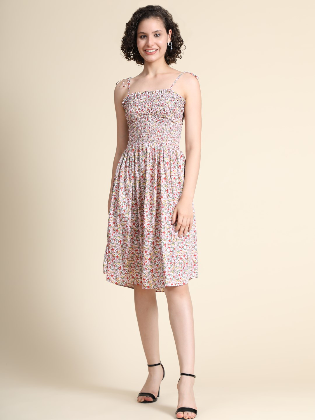 TOOCHKI Shoulder Straps Floral Print Fit & Flare Dress