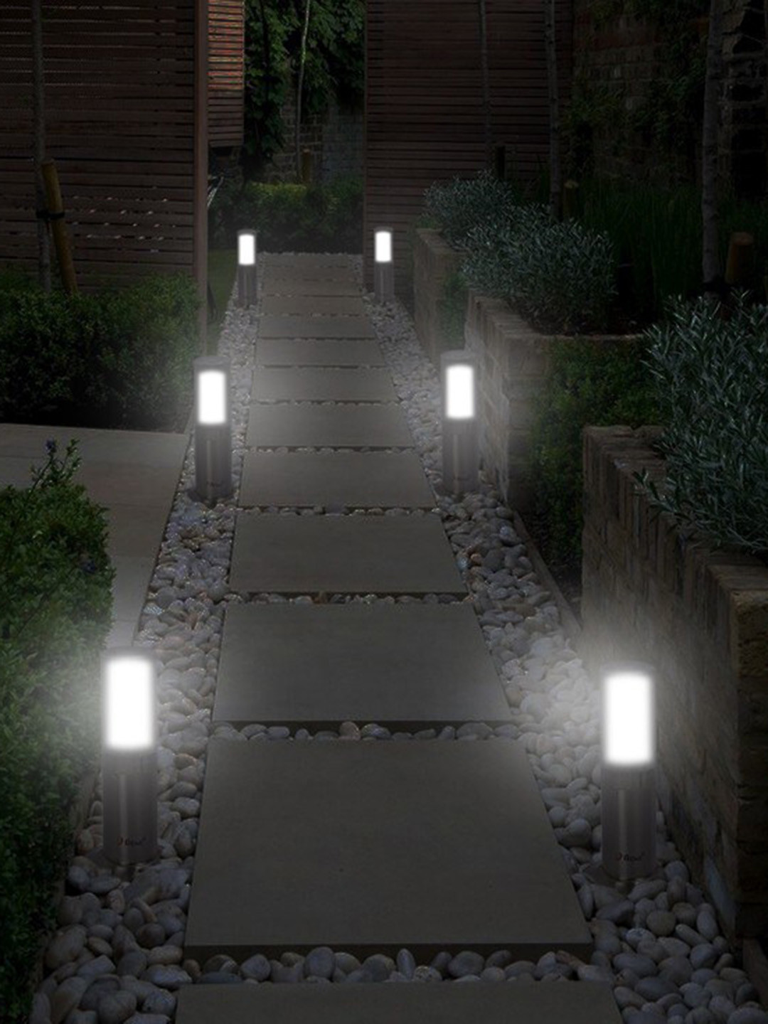BENE Benjamin Bollard Grey and SilverToned 6 Pieces Waterproof & Rustproof Outdoor Lamps