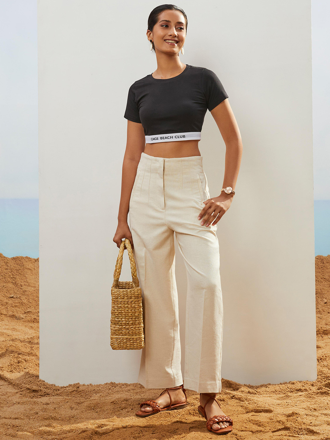 CMGE Noir Round Neck Cotton Crop Top