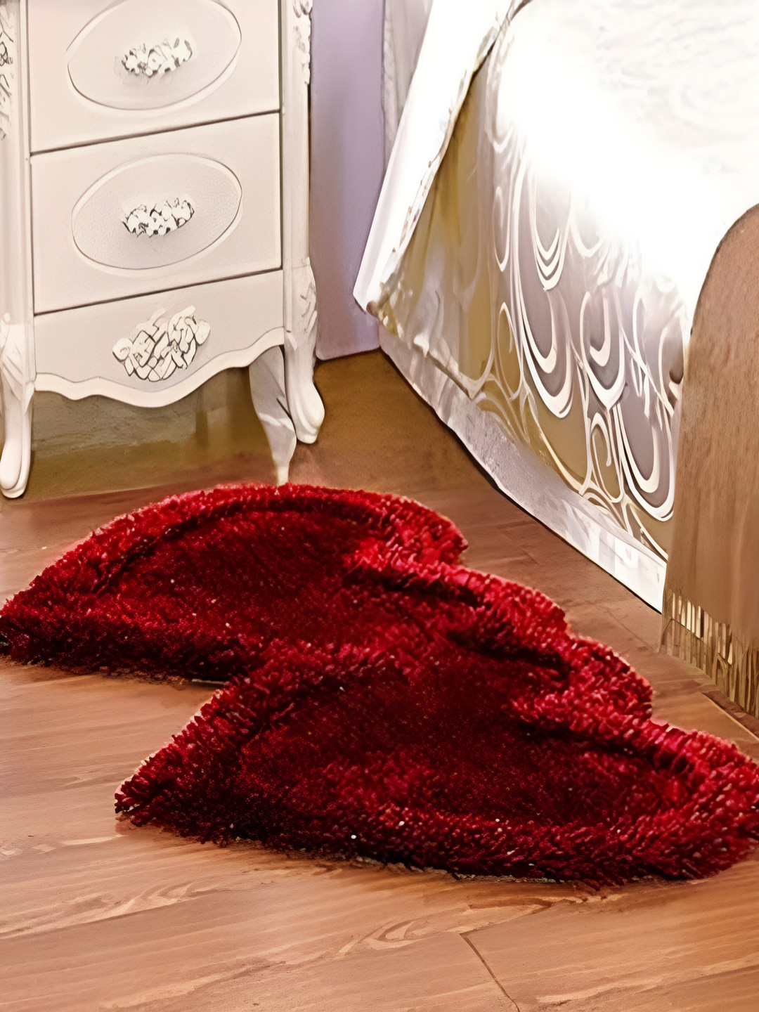 Shopgallery Maroon Embossed Heart-shaped Strong & Durable Floor Runner
