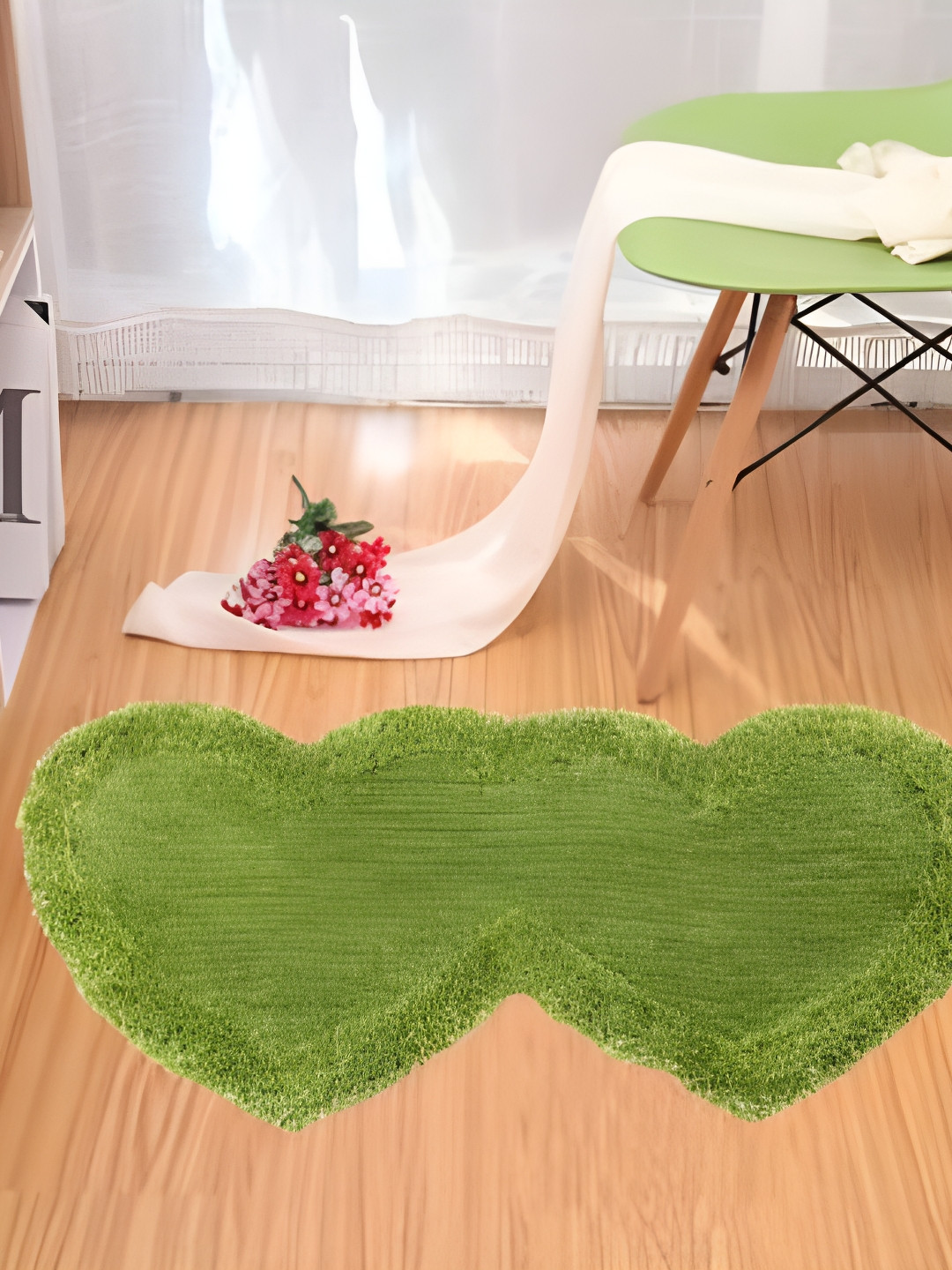 Shopgallery Light Green Embossed Heart shaped Strong & Durable Floor Runner
