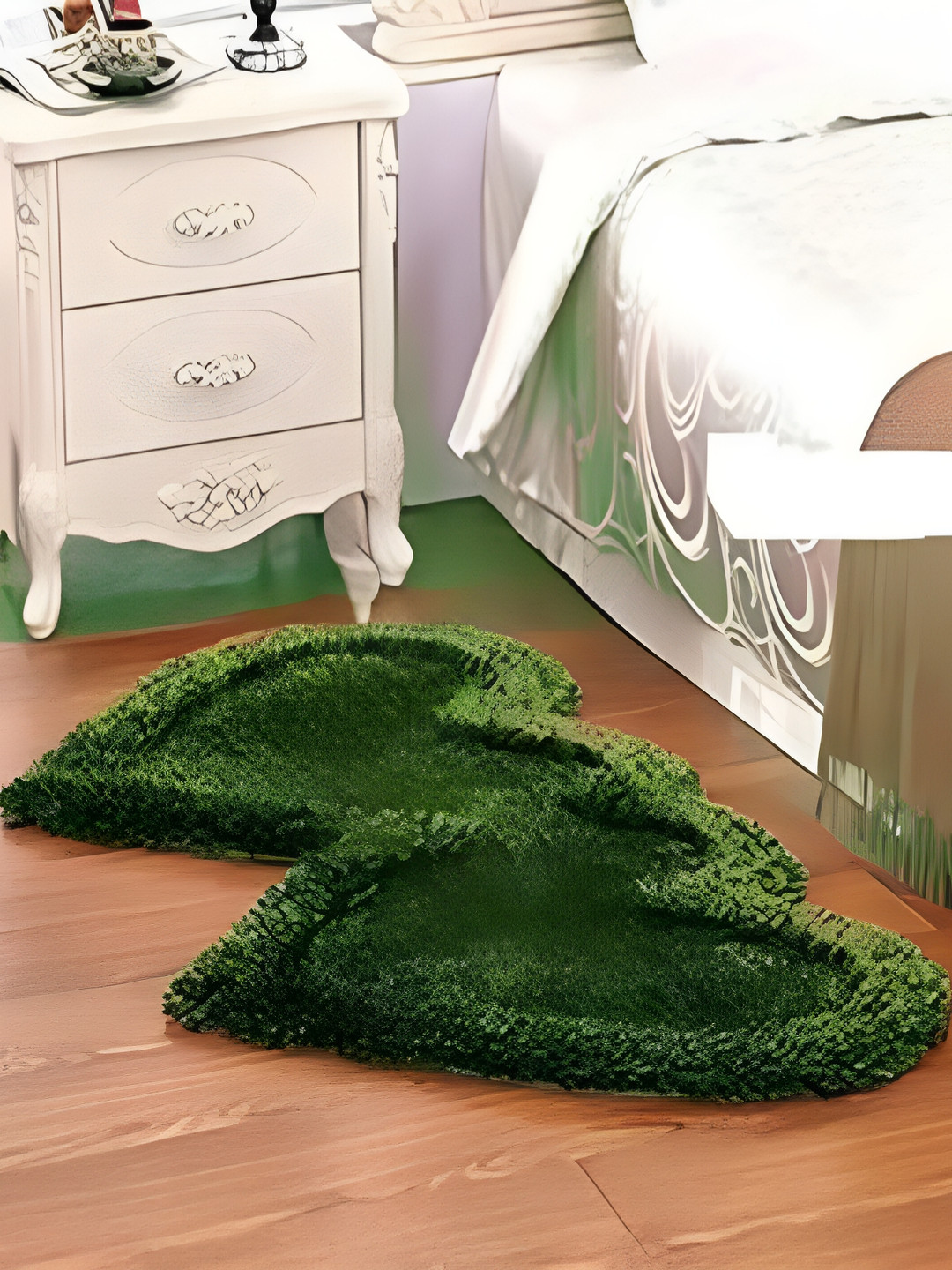 Shopgallery Green Embossed Heart-shaped Strong & Durable Floor Runner
