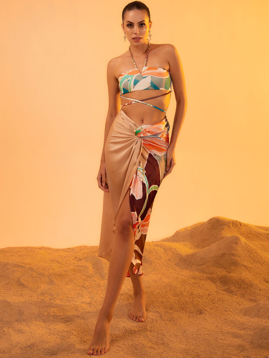 Tizzi Floral Printed Satin Bandeau Skirt