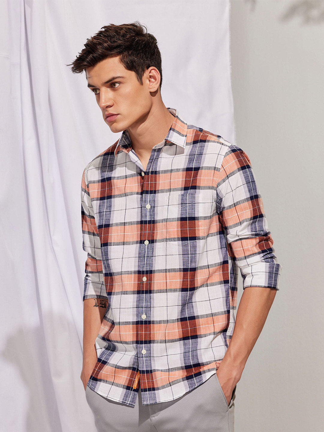 Red Flame Tartan Checks Cotton Regular Fit Casual Shirt