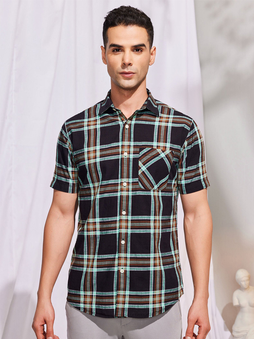 Red Flame Tartan Checks Cotton Casual Shirt