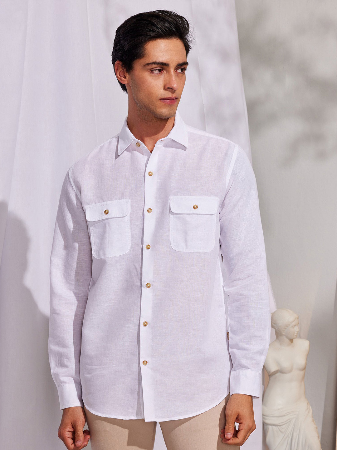 Red Flame Cotton Linen Casual Shirt