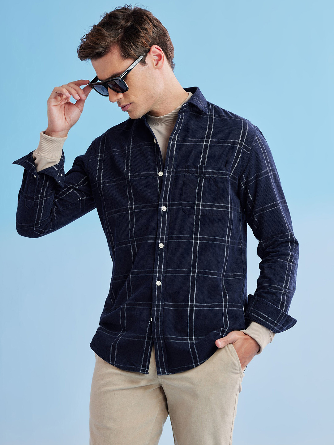 Red Flame Men Windowpane Checks Opaque Checked Casual Shirt
