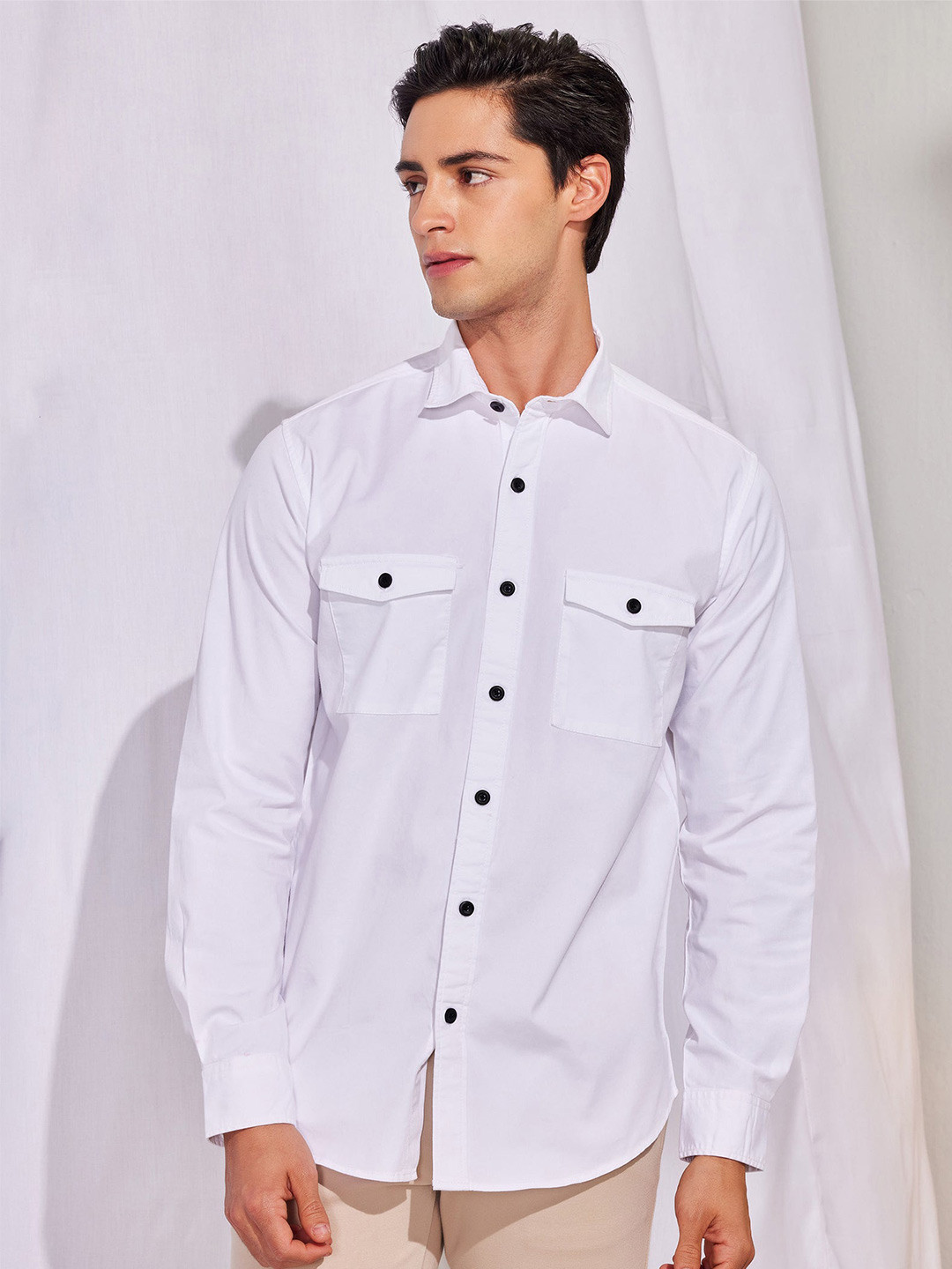 Red Flame Spread Collar Long Sleeves Cotton Casual Shirt