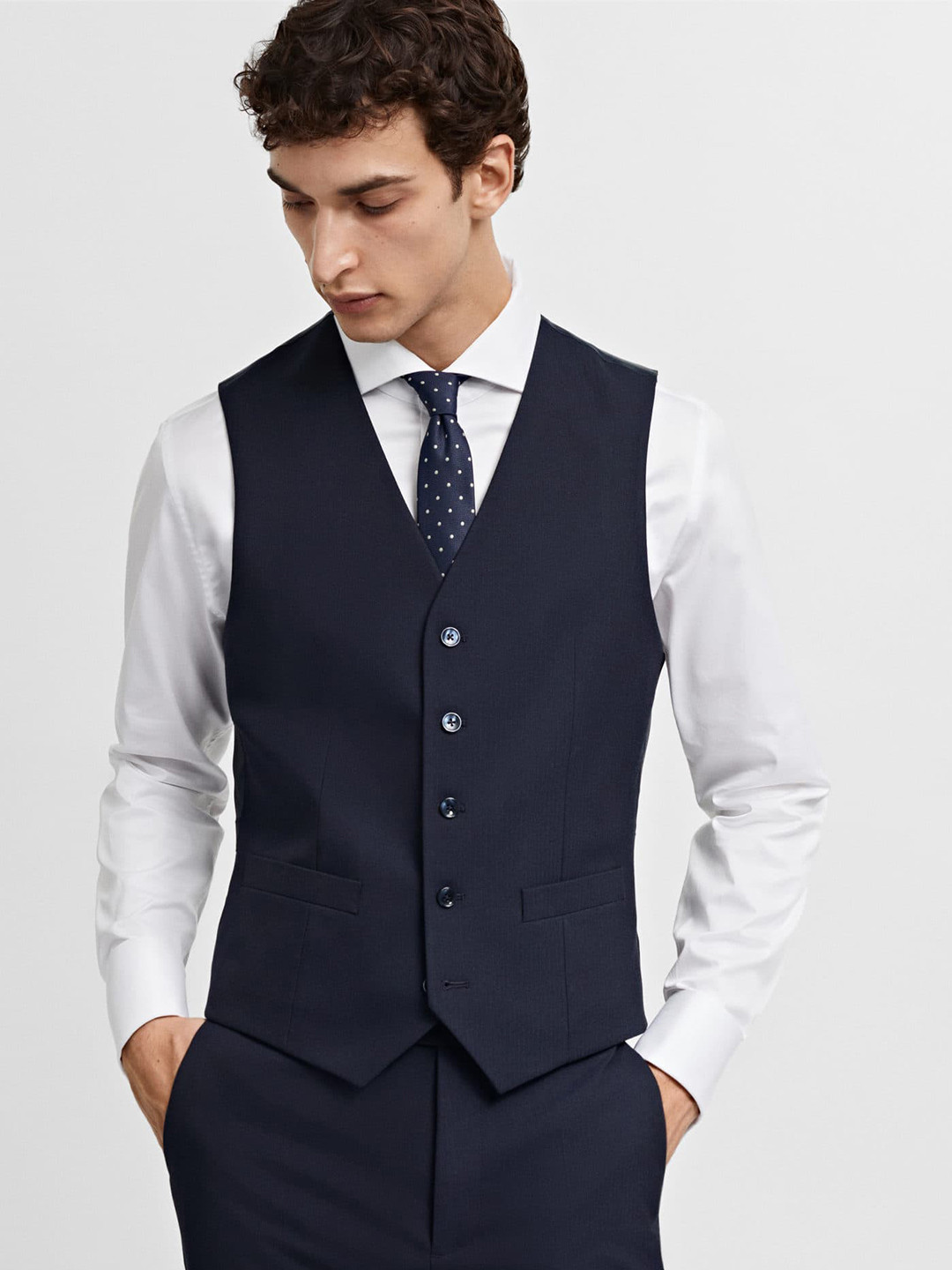 MANGO MAN Single-Breasted Slim-Fit Stretchable Formal Waistcoat
