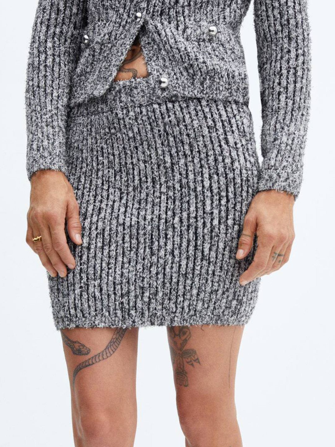 MANGO Knitted Mini Pencil Skirt